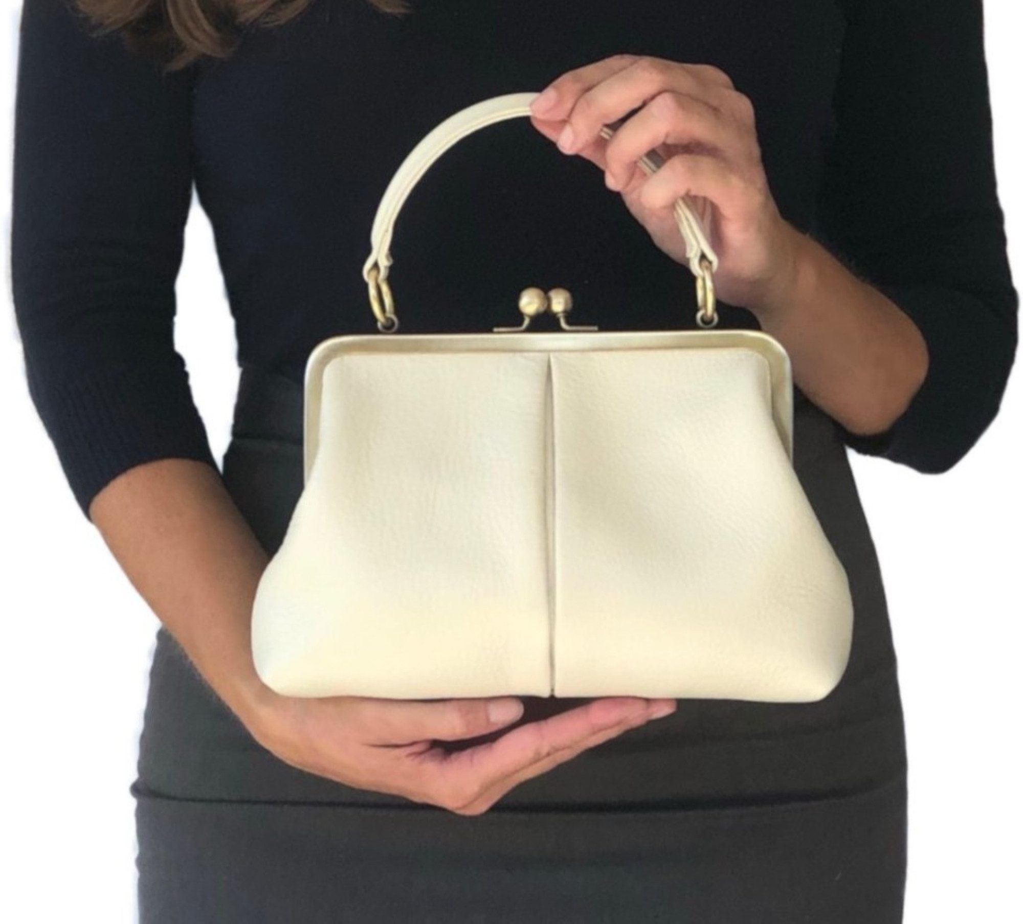 Taschenkinder Handtasche Damen Handtasche Leder "Kleine Olive", Umhängetasche, Vintage Stil., Echtleder Tasche mit Bügelverschluss