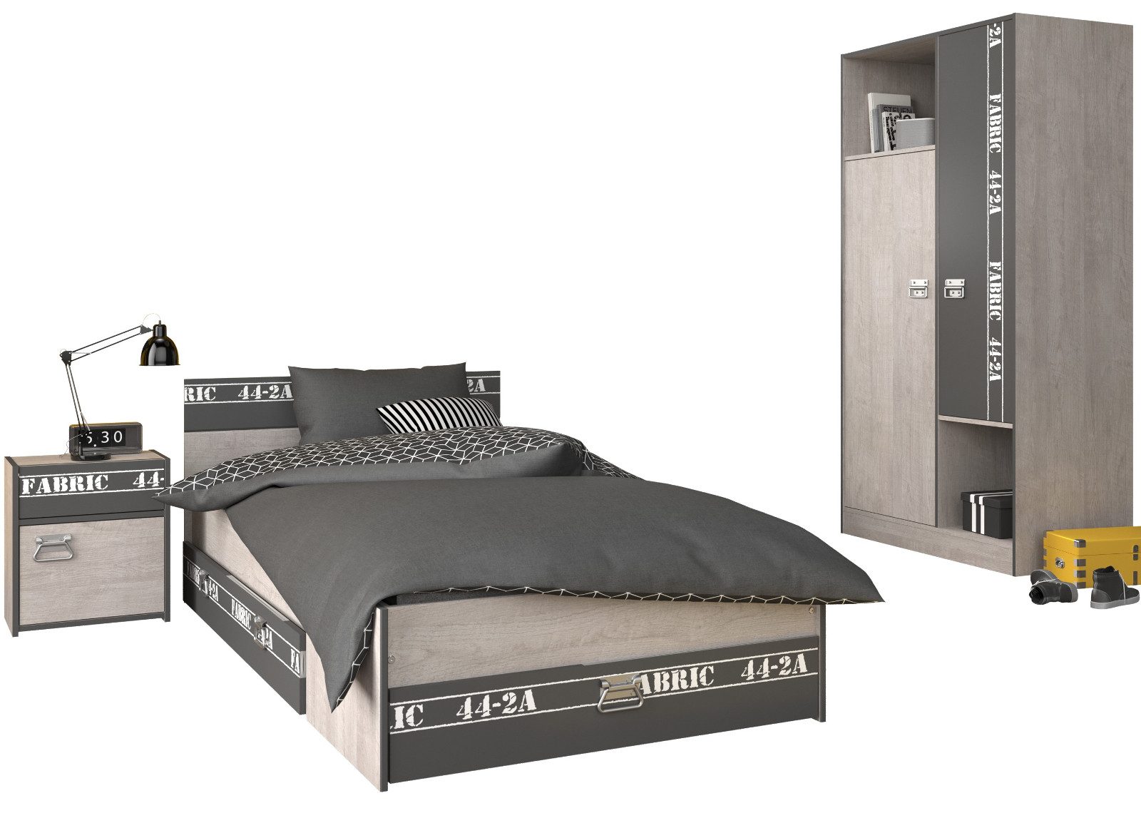 Parisot Jugendzimmer-Set Fabric, (Komplett-Set, 3-teilig), inkl. 3x Bettschubkasten