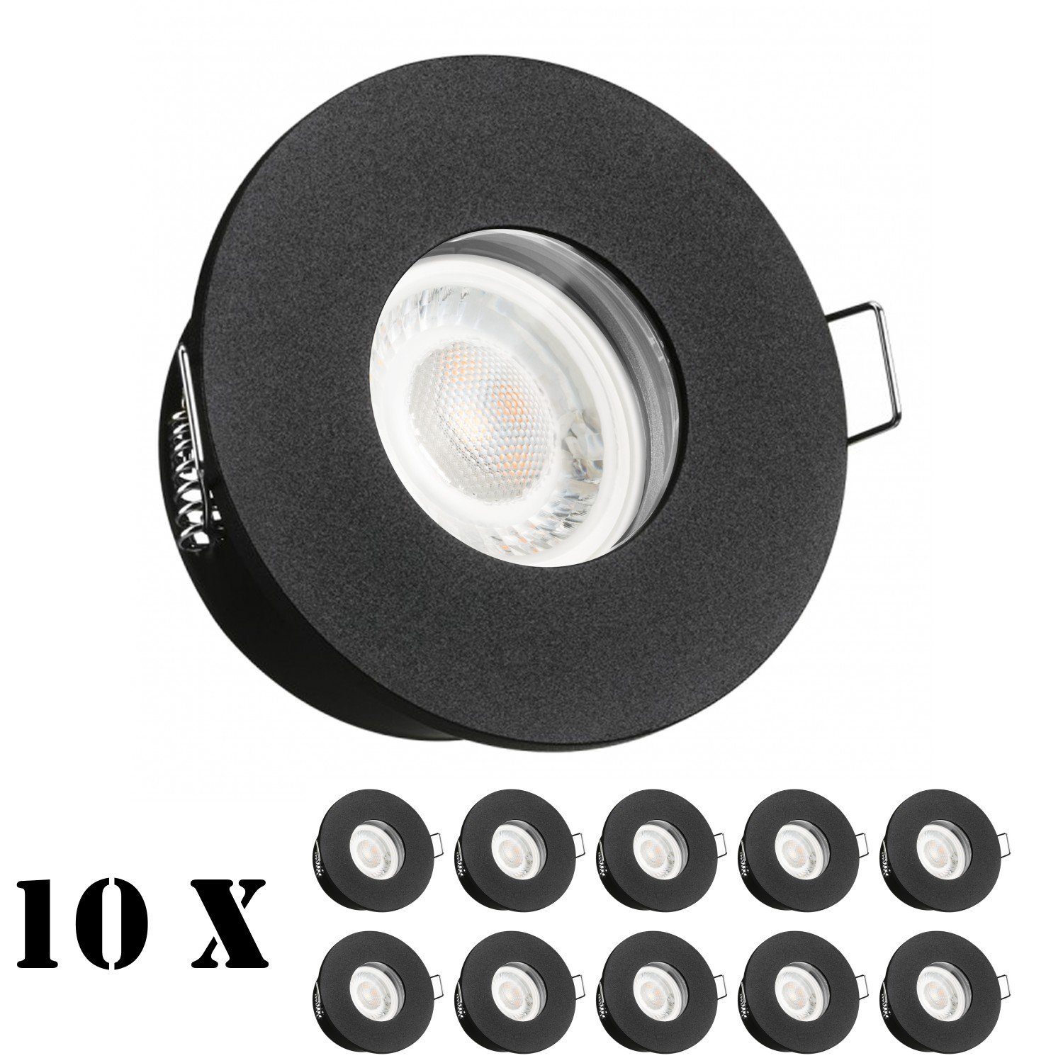 mit extra Set Leuchtm 5W flach LEDANDO Einbaustrahler LED IP65 in LED schwarz Einbaustrahler 10er