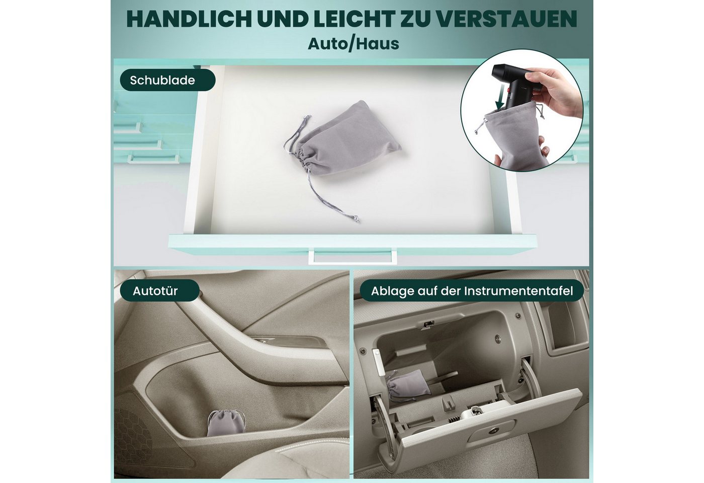 Kitcanis Akku-Handstaubsauger Elektrische Staubgebläse, 160 W, beutellos, 150000 U/min Turbo 3-Gang, Super Power Cordless Compressed Air Duster