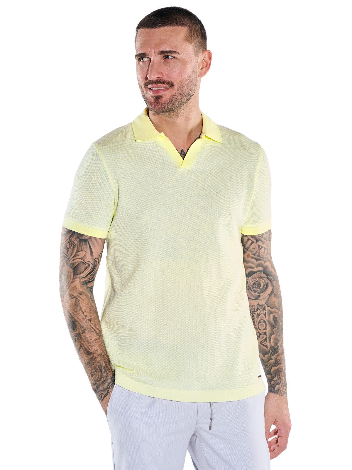 emilio adani Poloshirt Herren Modisches Poloshirt mit besonderer Struktur, Hellgelb