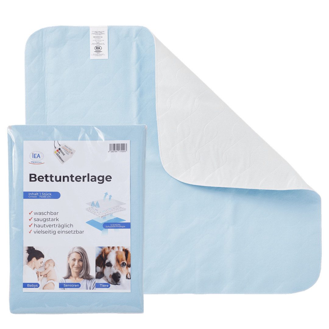 Inkontinenzauflage waschbare und wasserdichte Bettunterlage mit Rücknässeschutz IEA Medical, saugstark, wiederverwendbar mit hohem Liegekomfort, Matratzenschoner