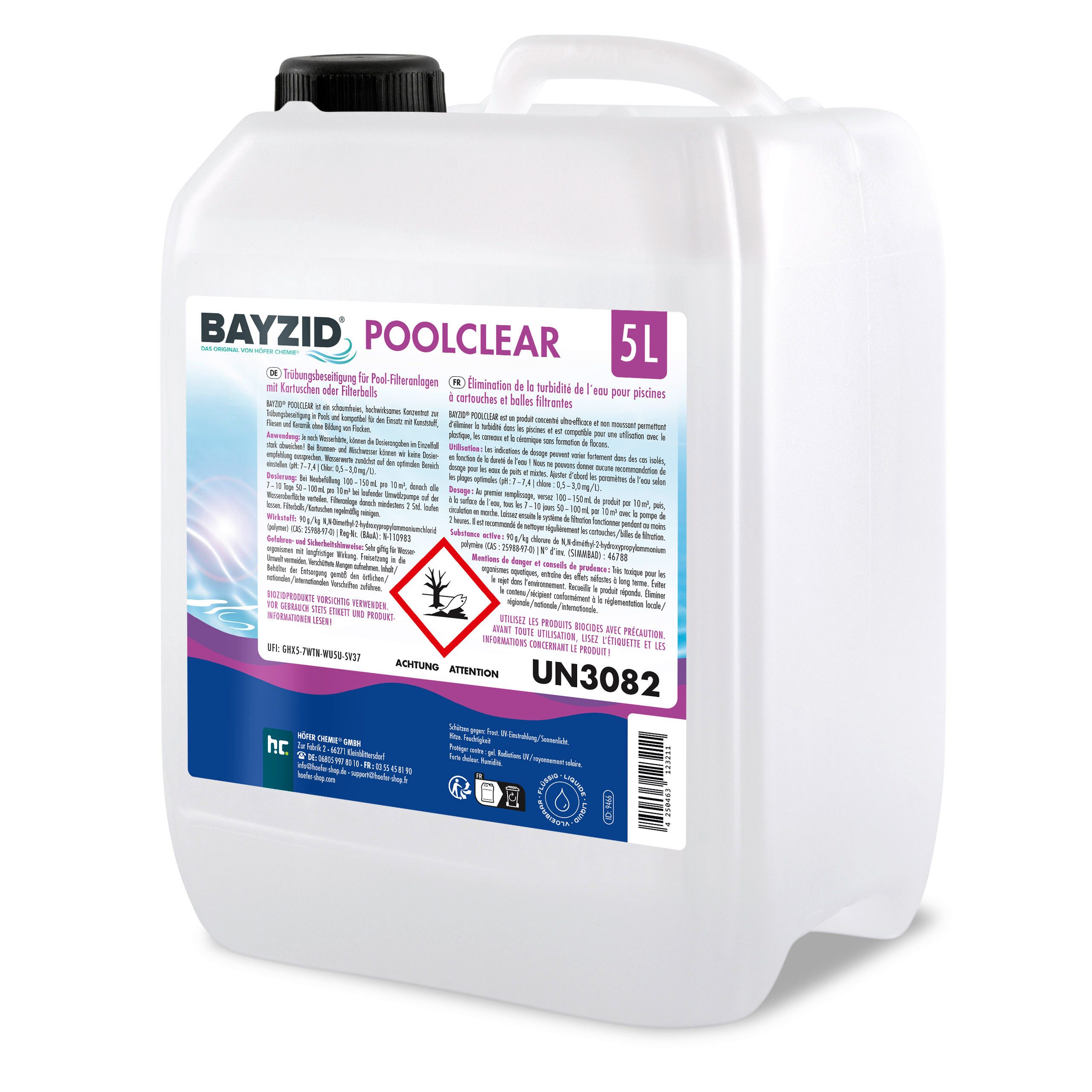 Höfer Chemie GmbH Poolpflege 5 L BAYZID® Poolclear - Trübungsbeseitigung für Pool-Filter, Schnelle Klärung von trübem Poolwasser