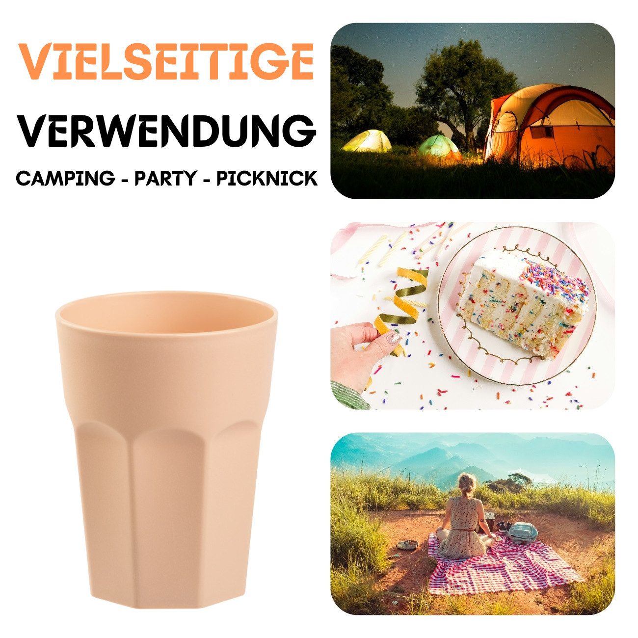 Engelland Becher Kunststoffbecher in modernen Pastellfarben, Mehrweg, 10-tlg., Kunststoff, spülmaschinengeeignet, bruchfest, wiederverwendbar, 250 ml, 0,25 Liter