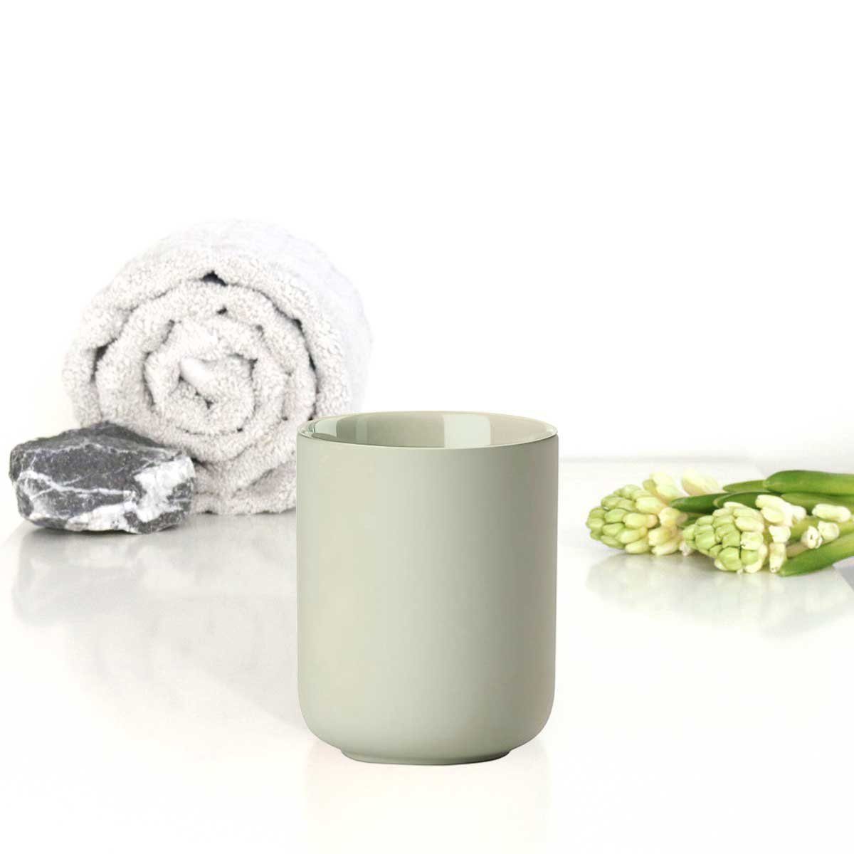 Zone Denmark Zahnputzbecher ZONE Zahnbürstenbecher UME Eucalyptus Keramik mit Soft-Touch, (Stück)