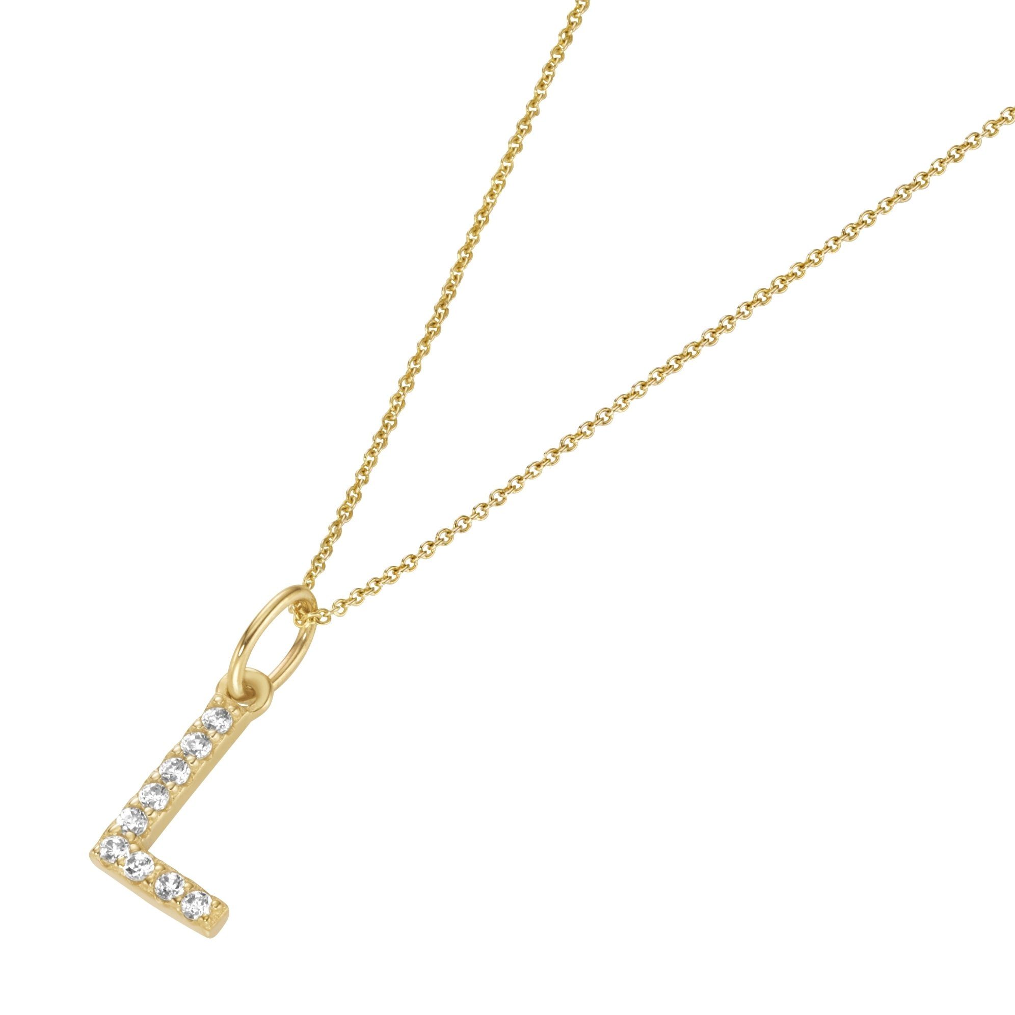 Luigi Merano Kette mit Anhänger Anhänger Buchstabe L mit Zirkonia, Gold 375