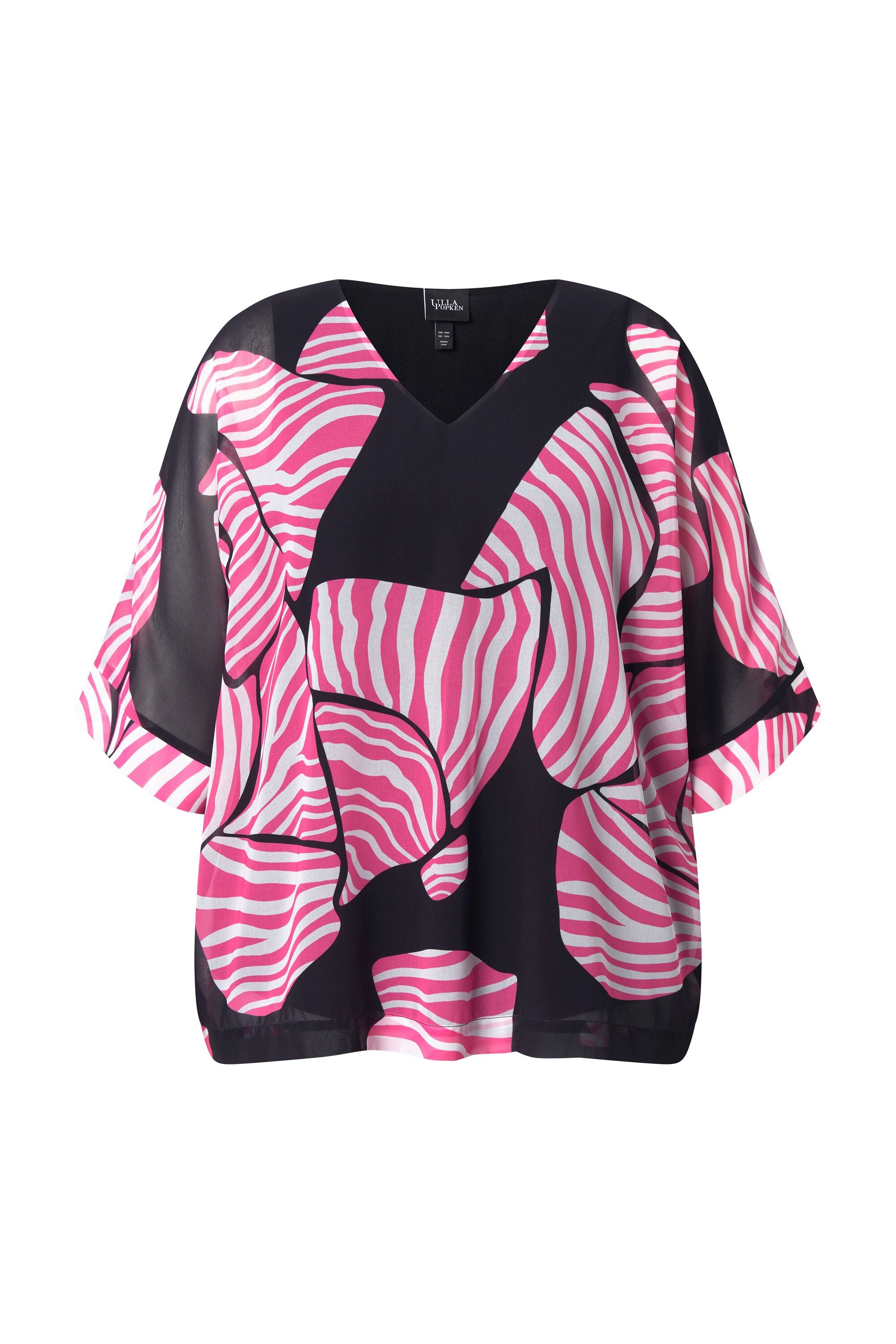 Ulla Popken Tunika Chiffon-Bluse doppellagig Schleifen V-Ausschnitt günstig online kaufen