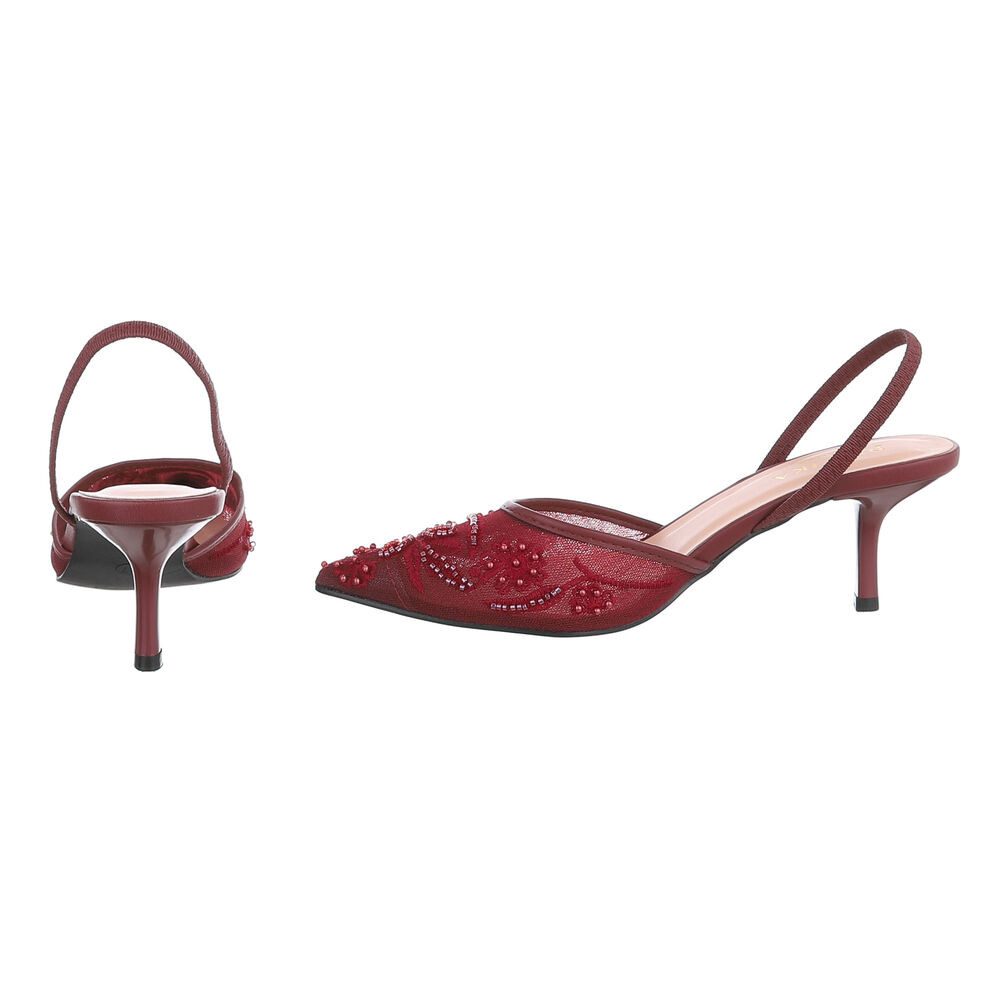 Ital-Design Damen Slingback-Pumps mit Perlenstickerei & High Heel Schnürpumps (92214492) Pfennig-/Stilettoabsatz Pumps in Bordeaux – Bild 5 von 5