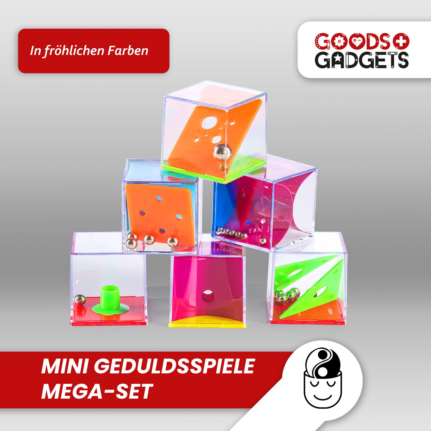 Goods+Gadgets Spiel mit 24 Kugel-Spielen, Mini Geduldsspiele Mega-Set, Geschicklickheitsspiele als Mitgebsel