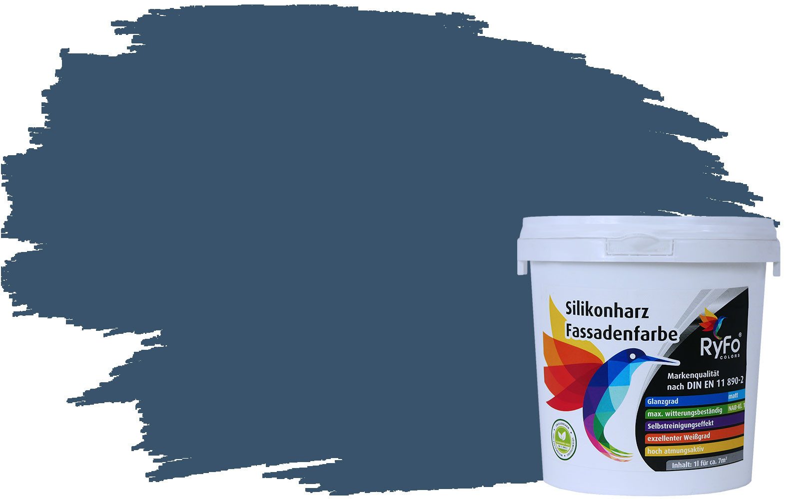 RyFo Colors Fassadenfarbe Silikonharz Fassadenfarbe Alpenseeblau 1l, 1 L ca. 6 m², Wasserabweisend, diffusionsfähig, schützt vor Schmutz, UV-beständig