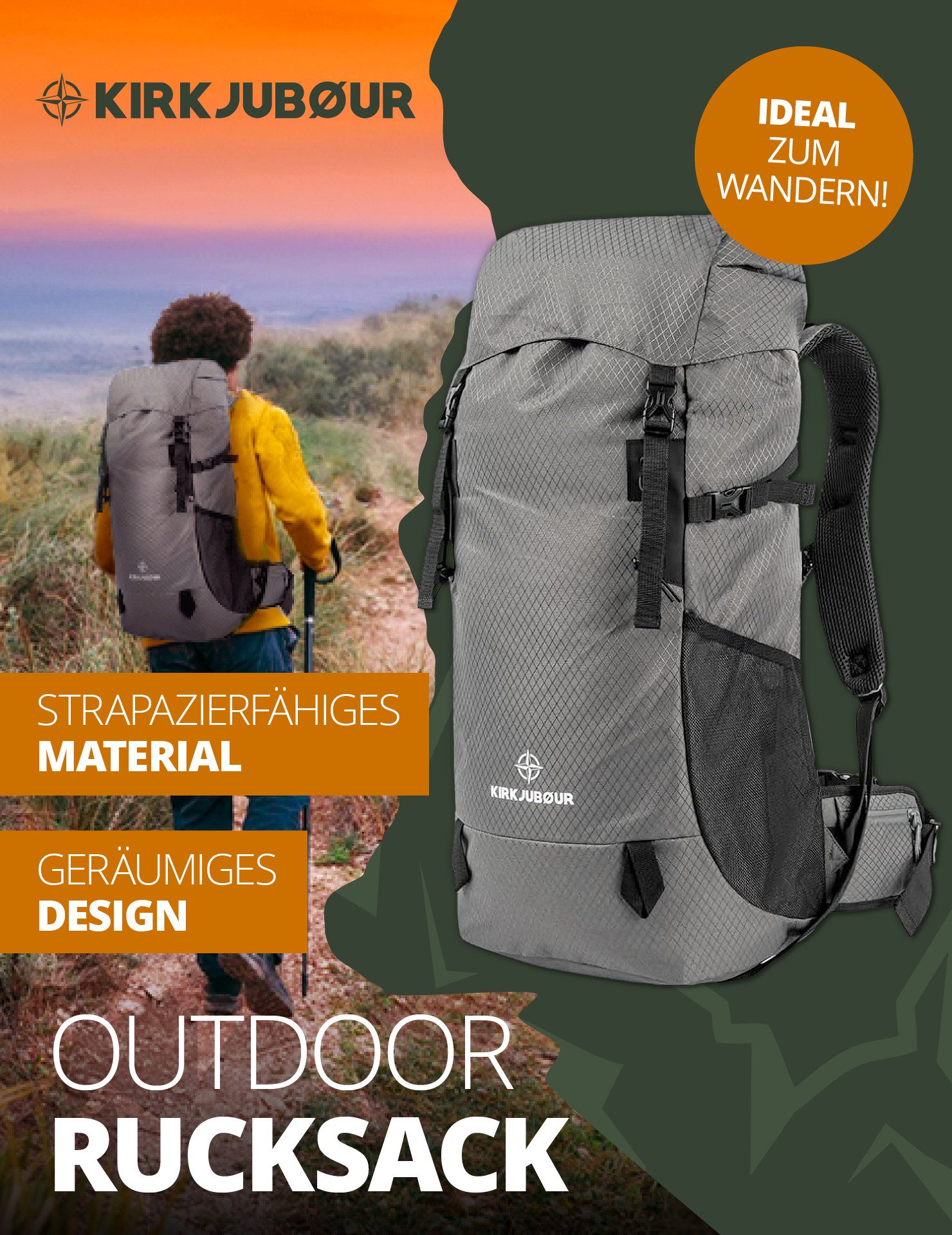 KIRKJUBOUR Trekkingrucksack "Vindelfjäll" Outdoor Trekking Rucksack günstig online kaufen