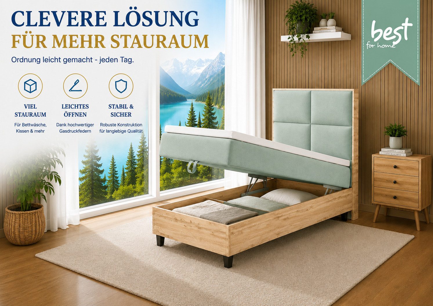 Best for Home Boxspringbett Einzelbett Trinity K-2 Plate Single mit Bettkasten & Topper H3 (Einzelbett, Polsterbett mit gepolstertes Kopfteil, Jugendbett, Kinderbett versch. Größen, 4-St., 70x200 80x200 90x200 100x200 cm), Verschiedene Liefermöglichkeiten, TOP Preis-Leistungs-Verhältnis