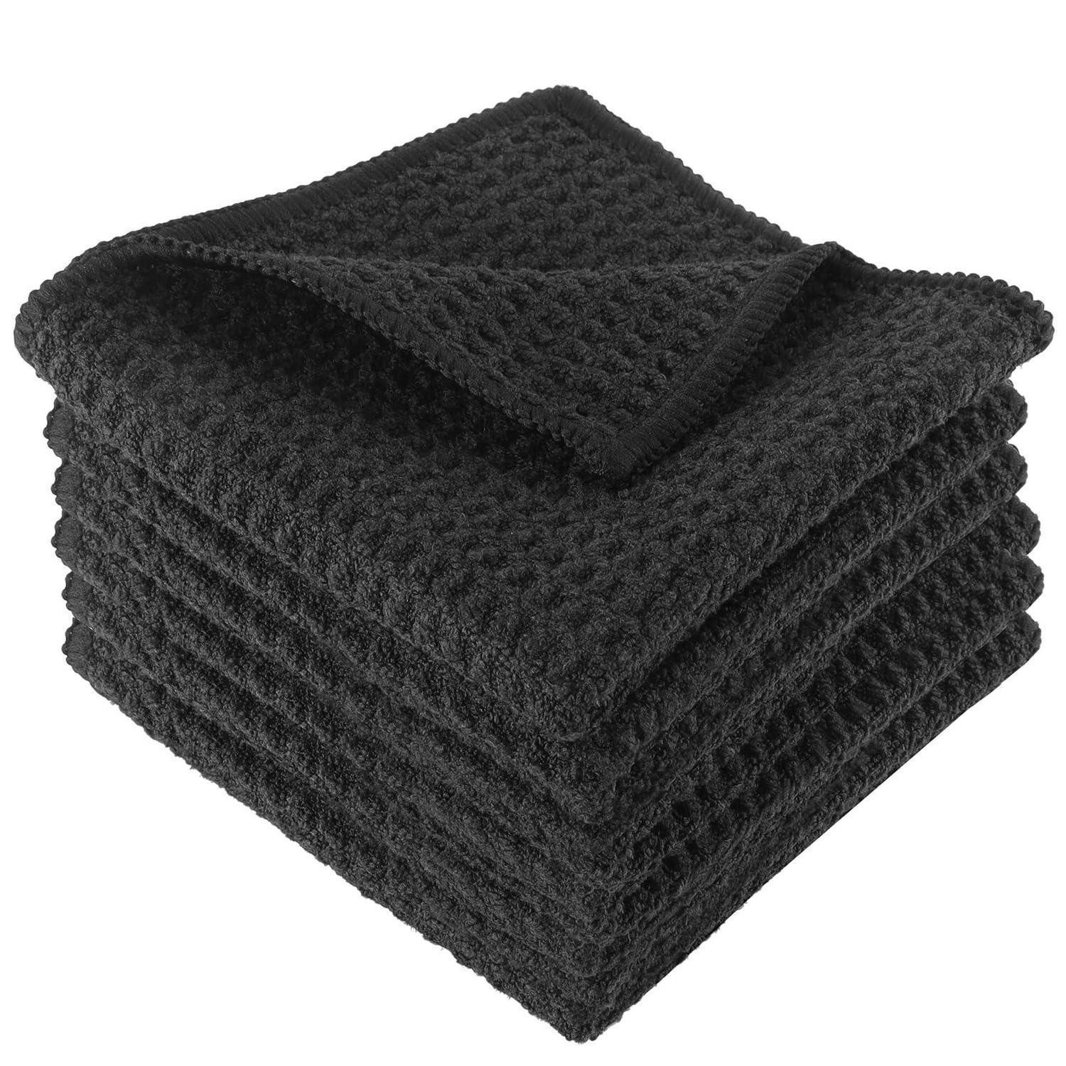 LuxusKollektion Geschirrtuch Geschirrtücher 6er-Set Mikrofaser Schwarz 20x20cm Waffel