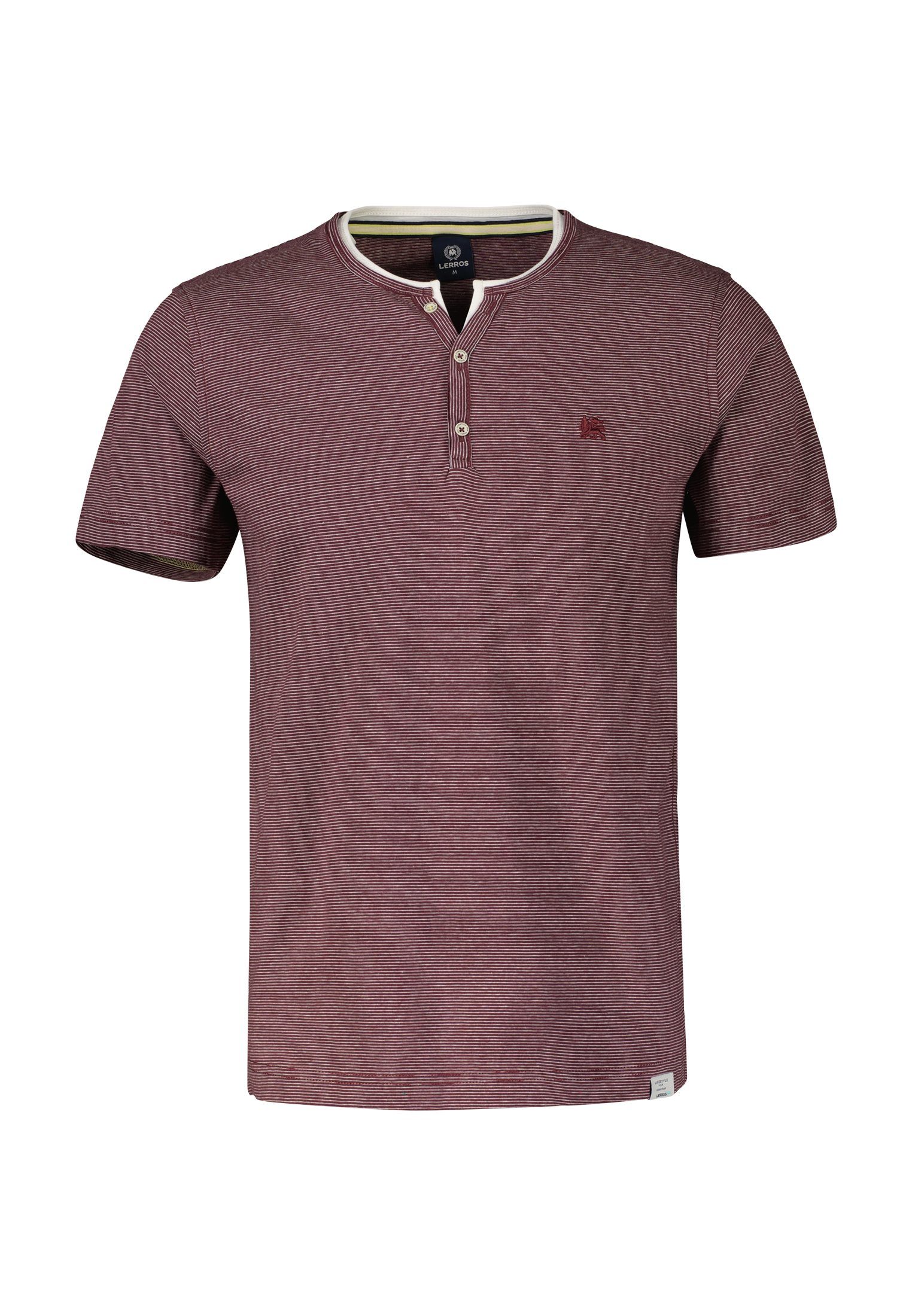 T-Shirt Serafino Finelinerstreifen, SUMMER mit LERROS WINE washed LERROS