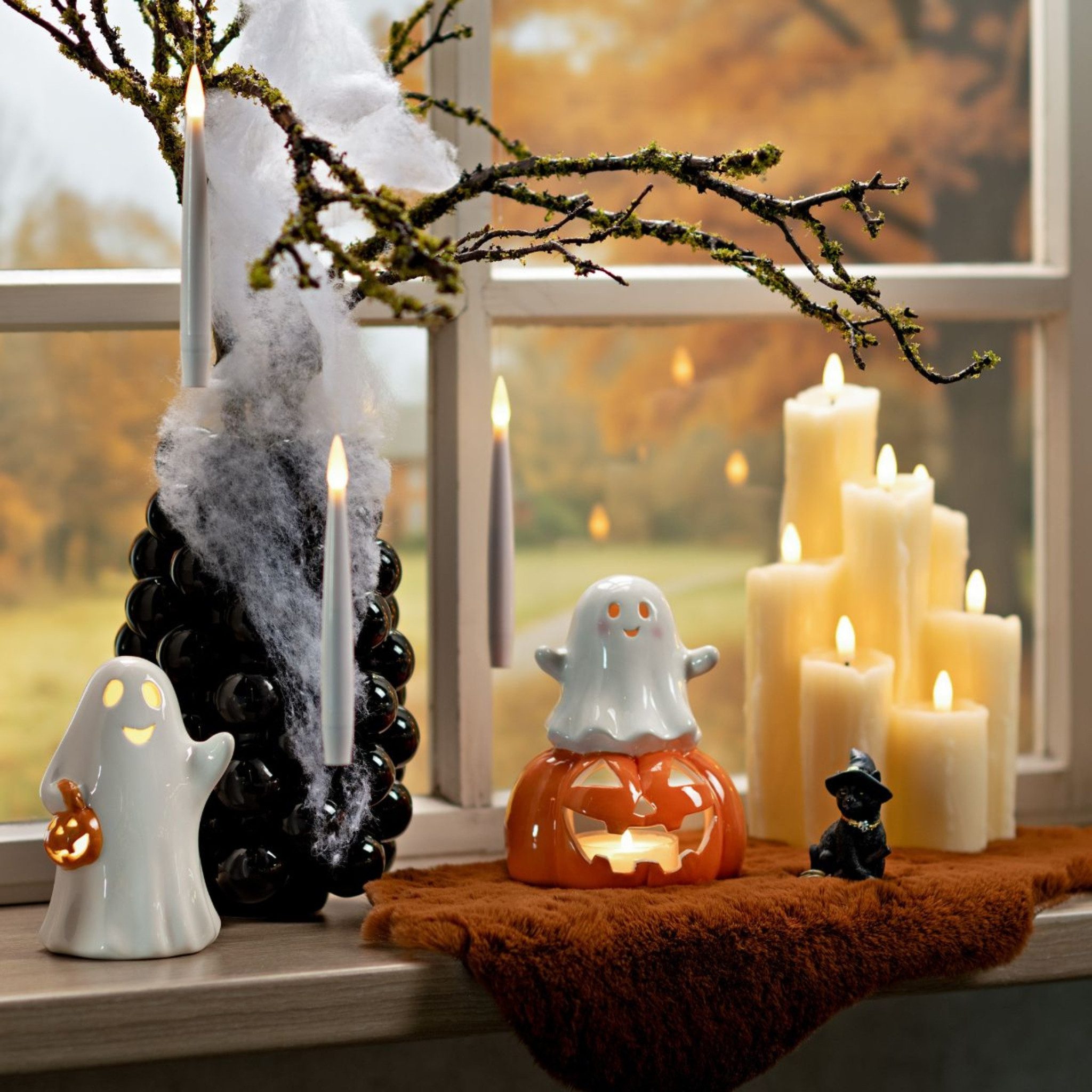 matches21 HOME & HOBBY Bilderrahmen Keramik Windlicht Geist & Kürbis, Weiß, Halloween Deko, 12 cm, (1 St), Ideal für Halloween-Partys & Herbstdeko – Bild 5 von 5