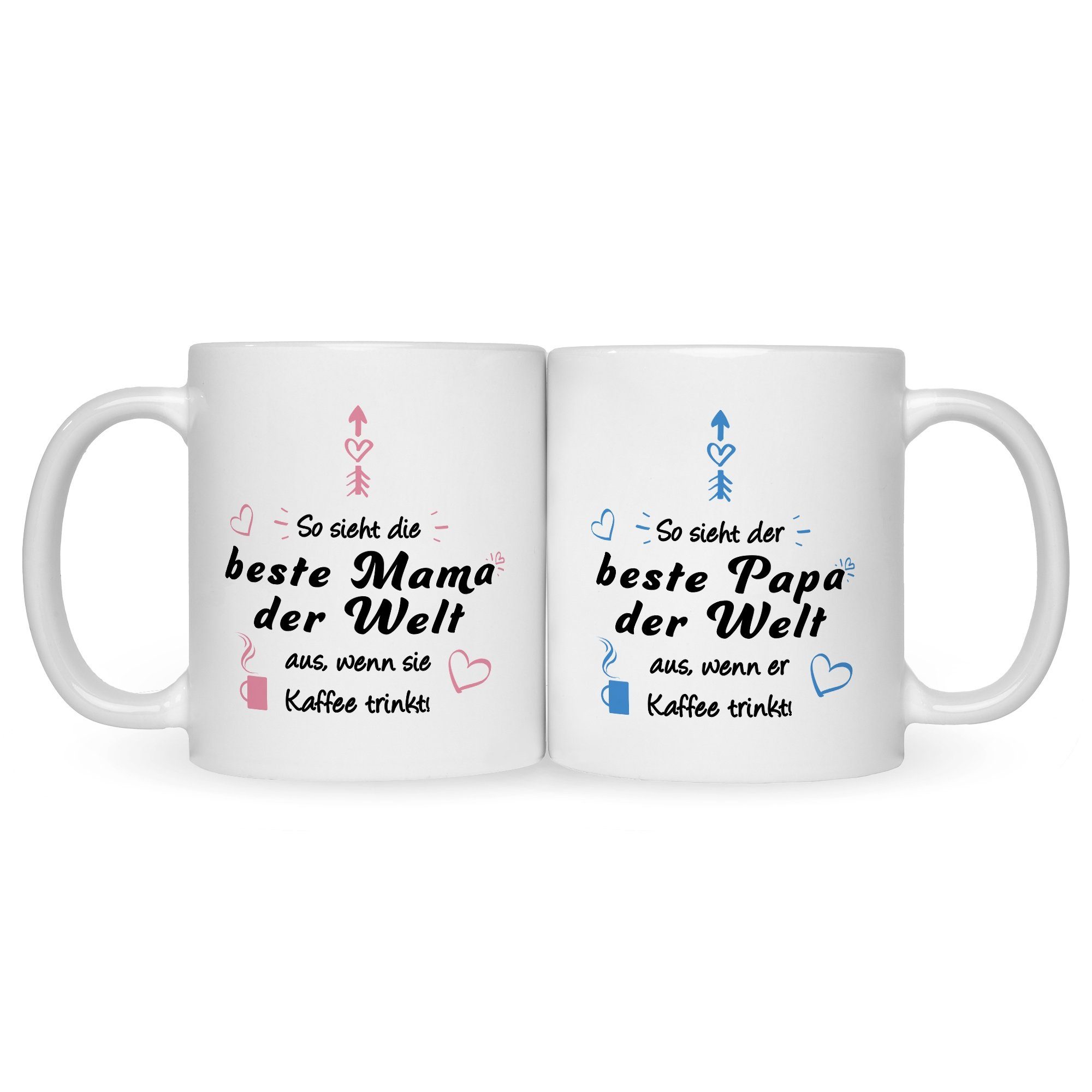 GRAVURZEILE Tasse mit Spruch - So sehen die Beste Mama & Bester Papa der Welt aus, Keramik, Mama Papa V2 - Farbe: Weiß