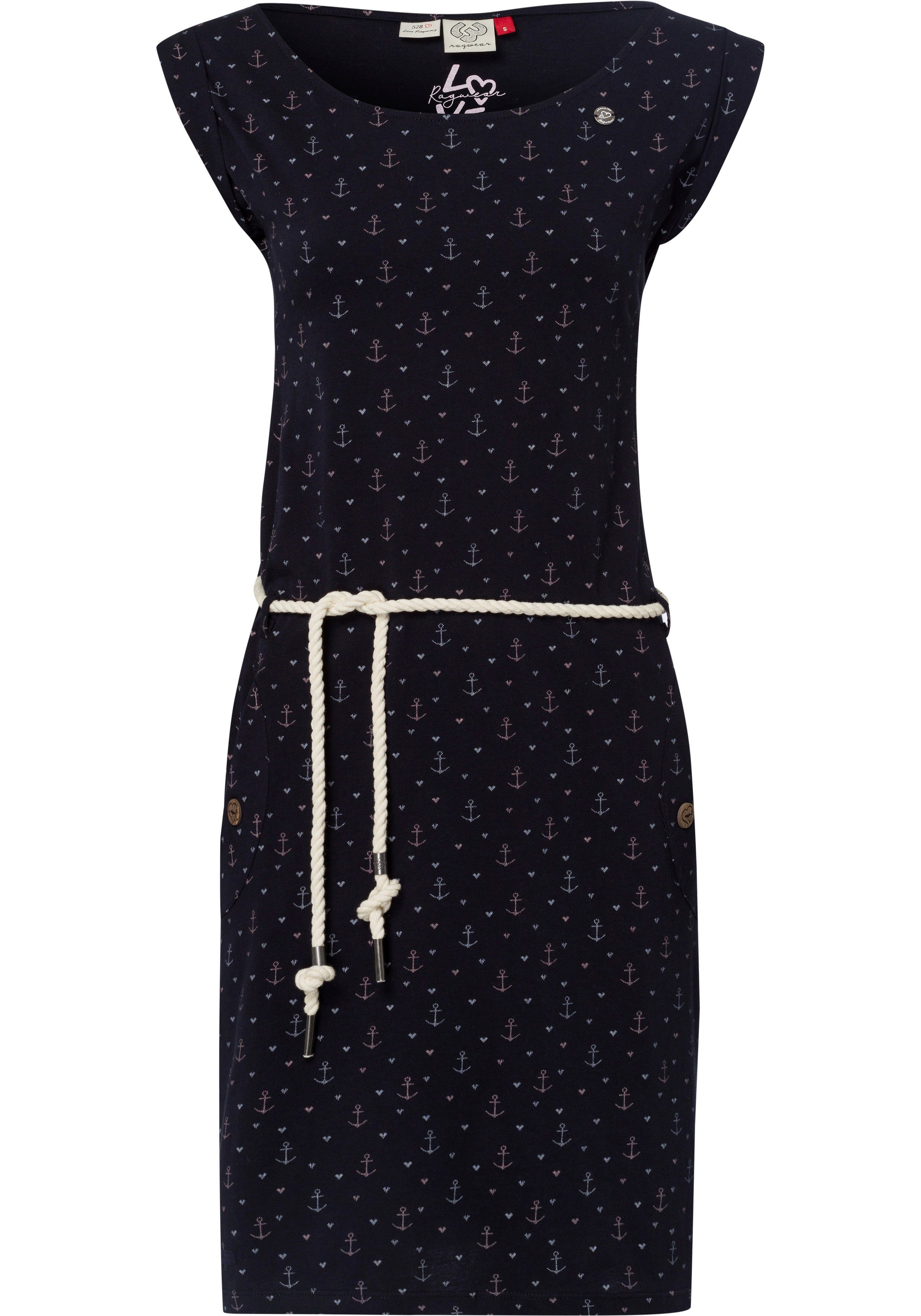 Ragwear Jerseykleid TAGG MARINA (2-tlg., mit Bindegürtel) mit Allover Anker-Muster NAVY