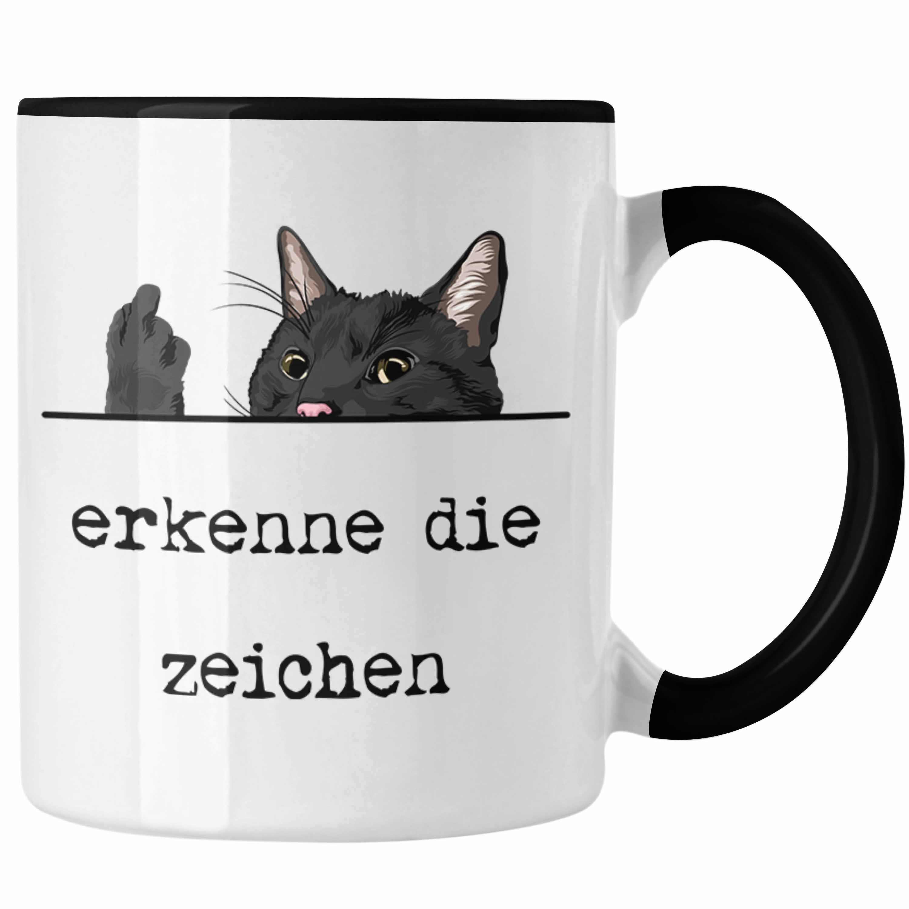 Schwarz Tasse Geschenk - Kollegin Trendation Zeichen für Die Katzenliebhaber Tasse Erkenne Katze Mittelfinger Frauen Trendation