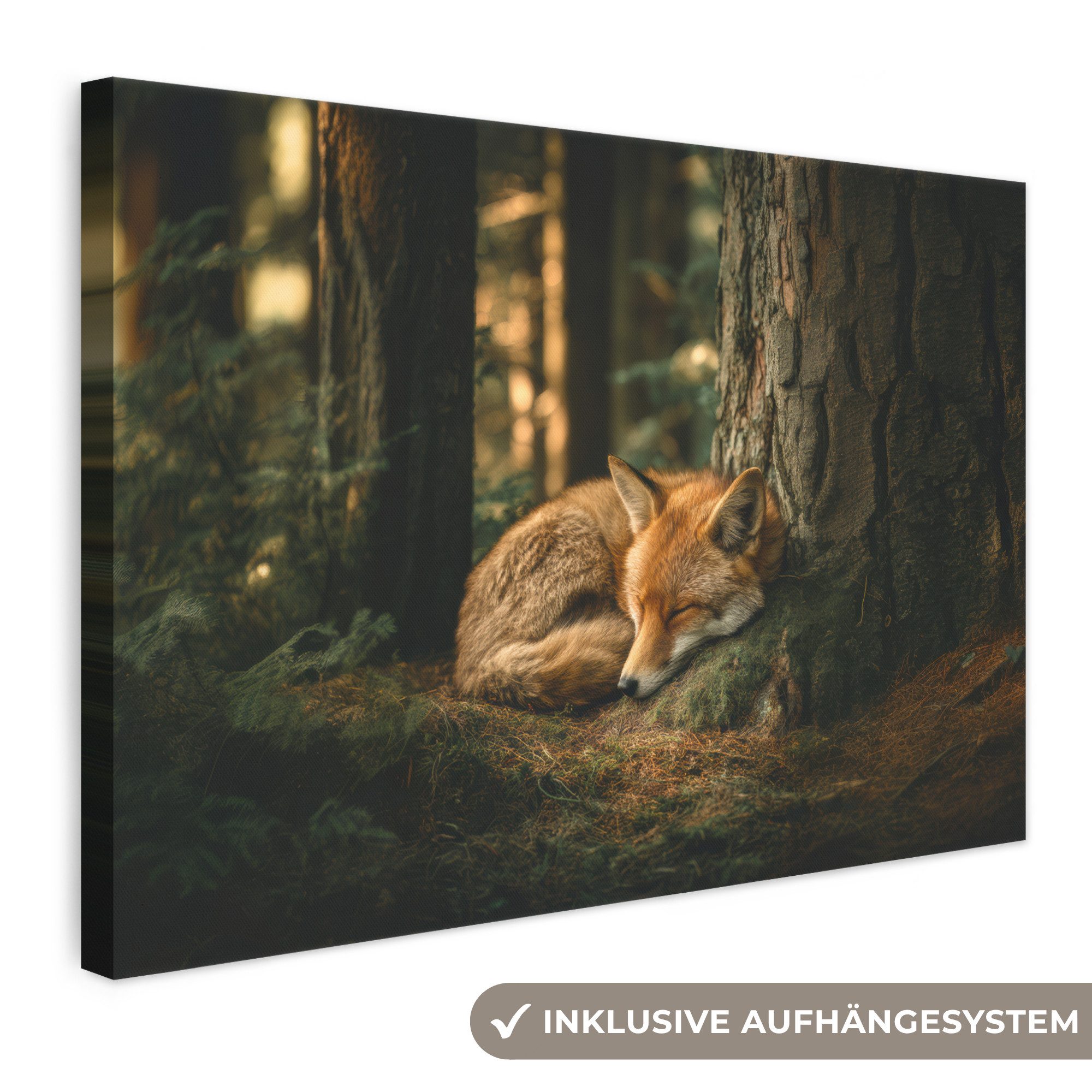 OneMillionCanvasses® Leinwandbild Fuchs - Wald - Schlaf, Fotodruck (1 St), Leinwand Bilder Klein, Wand Dekoration Aesthetic 30x20 cm
