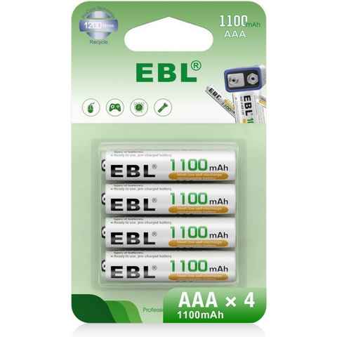 EBL AAA Akku 1100mAh mit hoher Kapazität, wiederaufladbar Batterien Akku (1,2 V, 4 St), 1.2V Micro AAA, 4er Pack