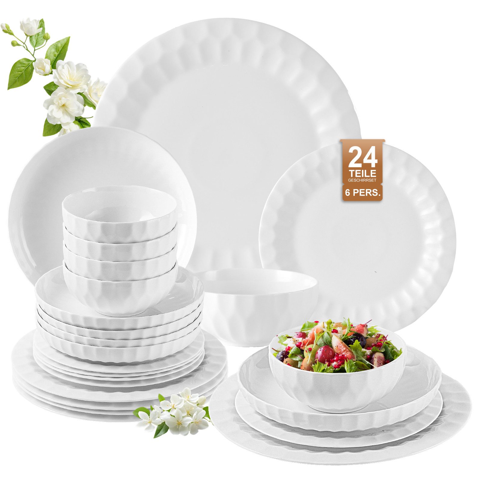 LB LICHTENBERG Tafelservice Geschirrset,Essservice aus Porzellan,Aufwendige Gestaltung, (24-tlg), 6 Personen, 24-Teiliges Fur 6 Personen