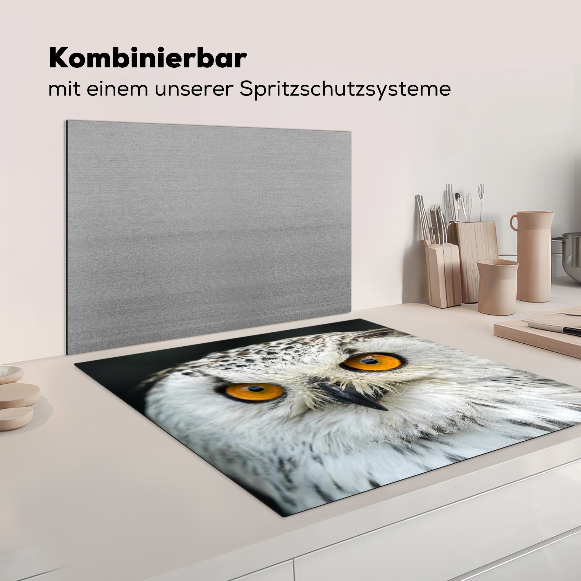 - MuchoWow Arbeitsplatte für cm, tlg), Schwarz Eule Vinyl, 78x78 Ceranfeldabdeckung, Vögel, Herdblende-/Abdeckplatte - küche (1