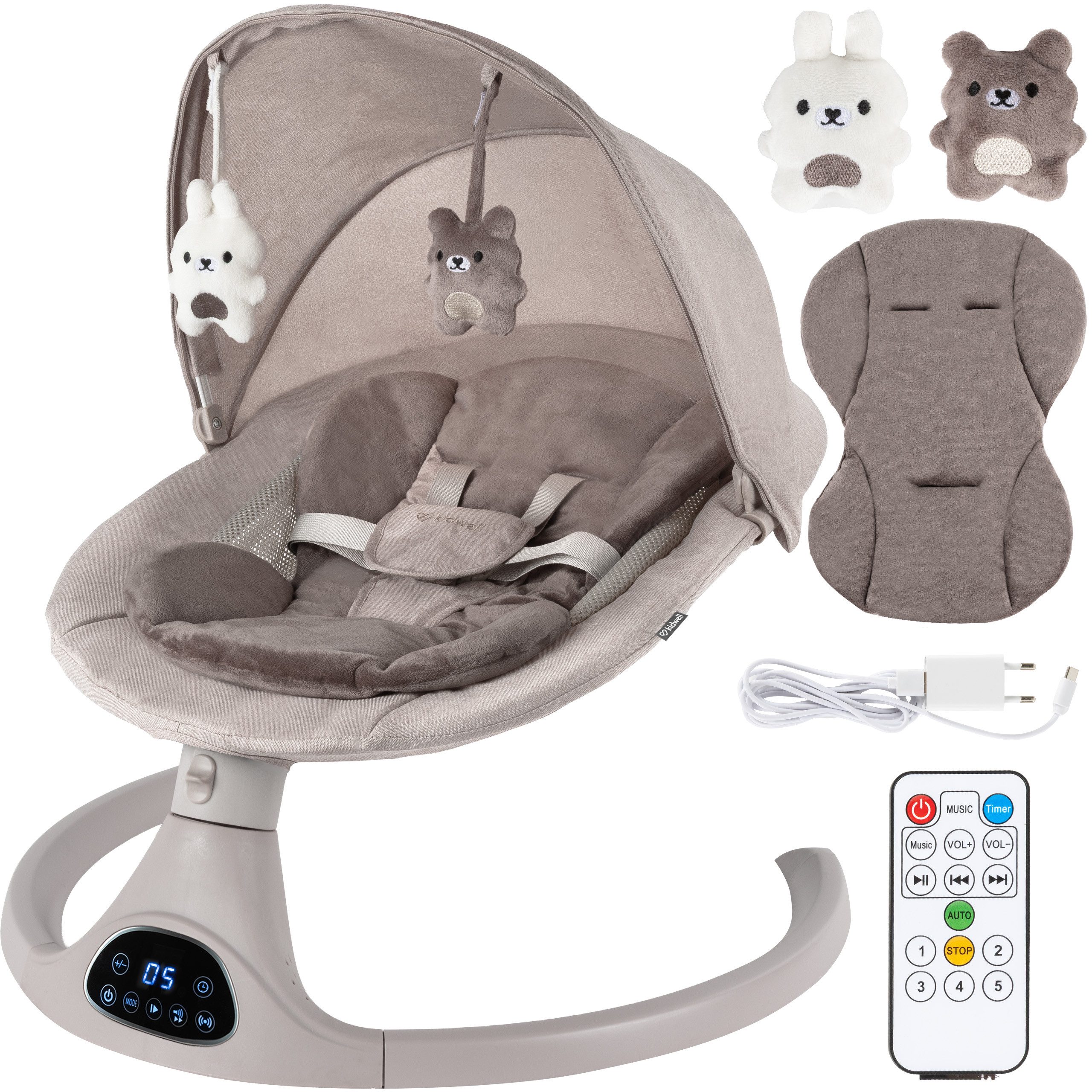 COIL Babywippe Elektrisch Babyschaukel, Multifunktional Babywippe Schaukel, 5 Wippgeschwindigkeiten, Bluetooth, Bewegungserkennung, Moskitonetz
