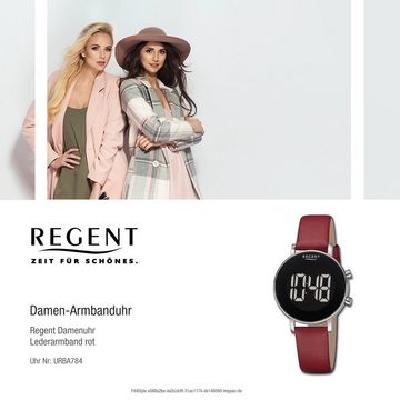 Regent Quarzuhr Regent Damen Armbanduhr Digital, Damen Armbanduhr rund, extra groß (ca. 34mm), Lederarmband