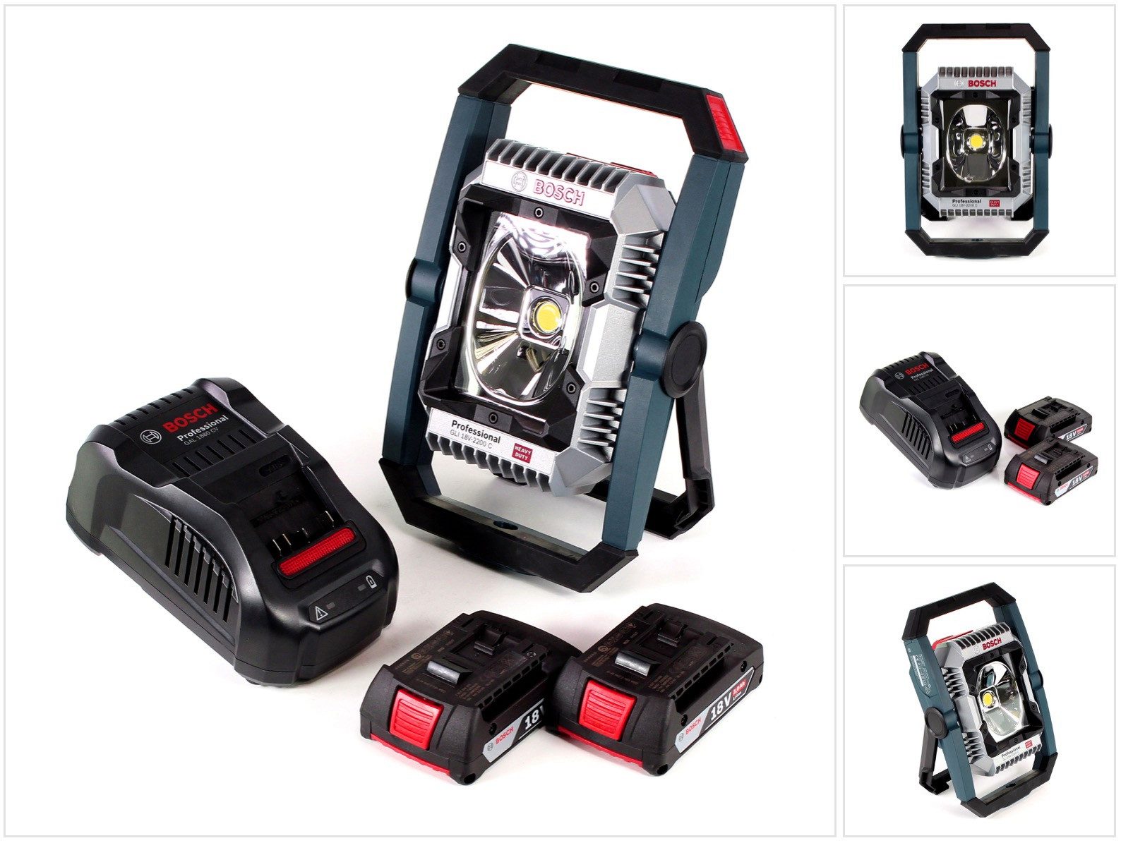Bosch Professional Baustrahler GLI 18V-2200 C Akku Lampe 18V 2200lm Bluetooth (0601446501) + 2x 2