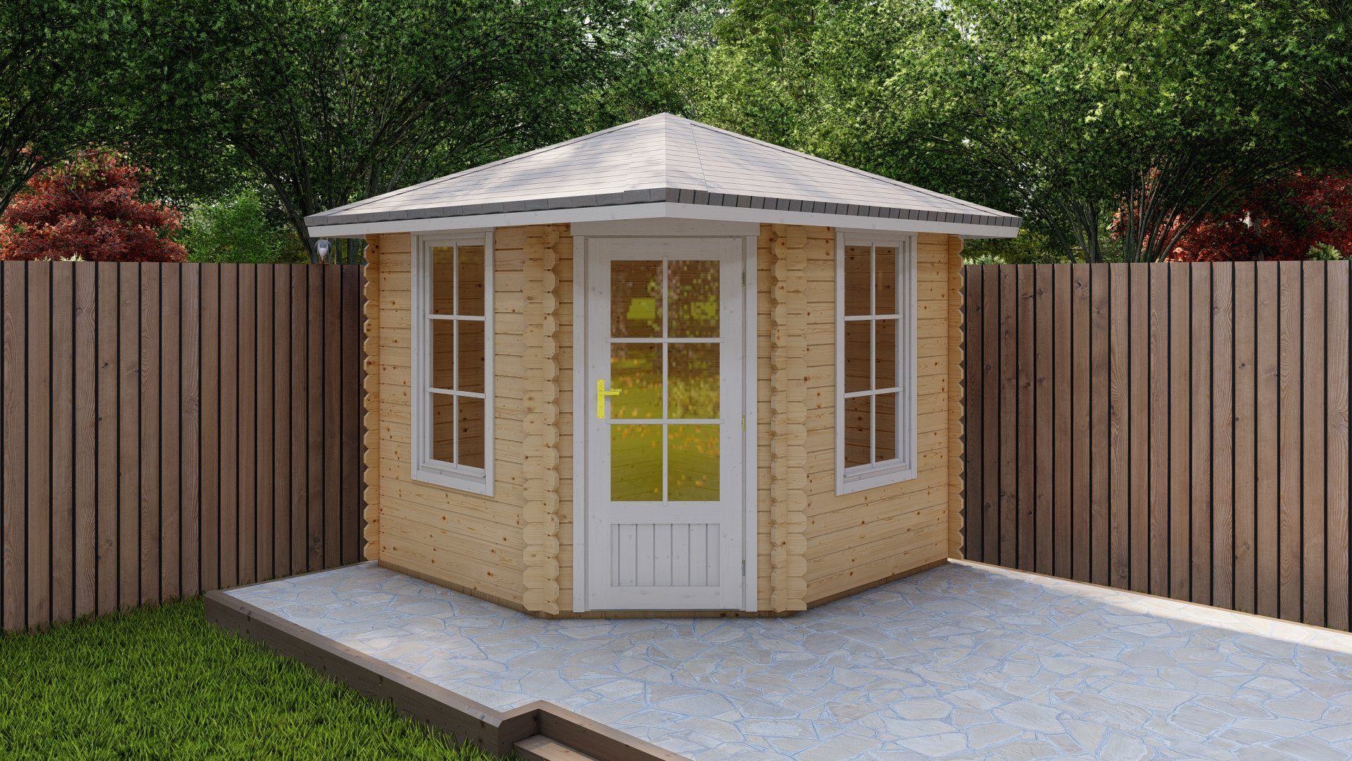 Finn Art Blockhaus Gartenhaus 3x3m Holz 5-Eck Schweden 30 in 28mm Wandstärke, BxT: 260x260 cm, ohne Fußboden, ohne Dacheindeckung