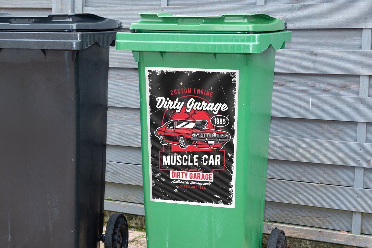 - Container, Mülleimer-aufkleber, (1 Sticker, Vintage MuchoWow - Abfalbehälter Mancave St), Rot - Auto Mülltonne, Wandsticker