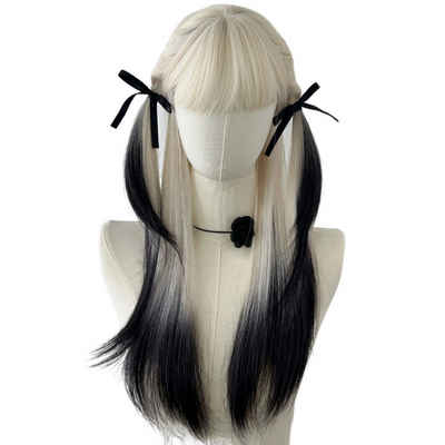 KIKI Kunsthaarperücke Schwarz-weiße Kopfbedeckung mit Perücke und Farbverlauf