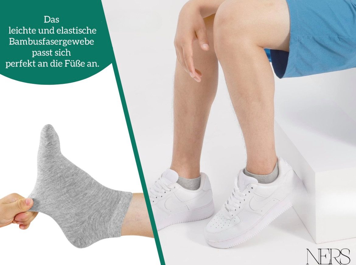NERS Kurzsocken aus Bambus (10 Paar) Damen & Herren, ohne drückende Naht, ohne Gummi (10-Paar, 10 Paar) Bambussocken - Atmungsaktiv - Naturfreundlich - gegen Schweißfüße