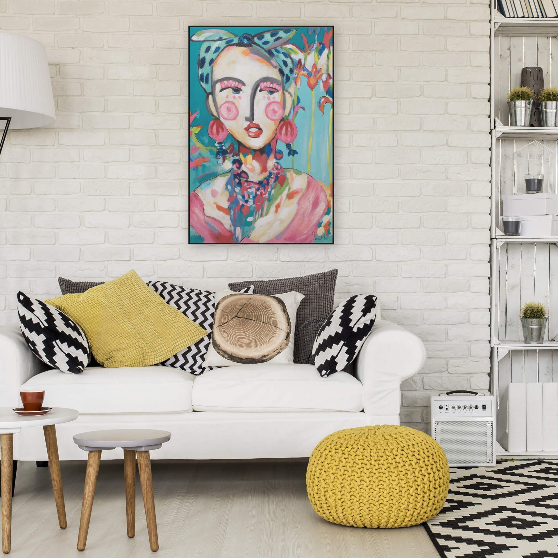 60x90 Frida in HANDGEMALT 100% Wohnzimmer Gemälde Wandbild cm, Trad Leinwandbild KUNSTLOFT