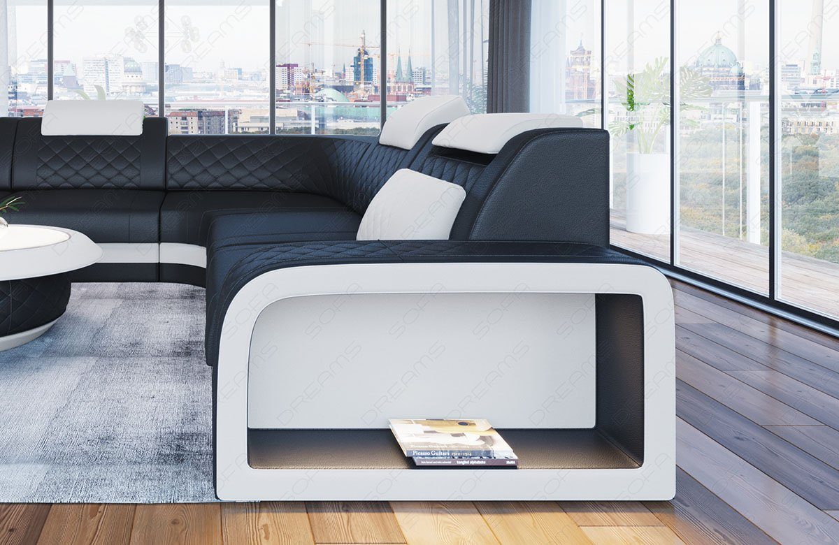 Sofa Dreams Ecksofa Foggia L Form Leder, mit LED, verstellbare Kopfstützen, Designersofa