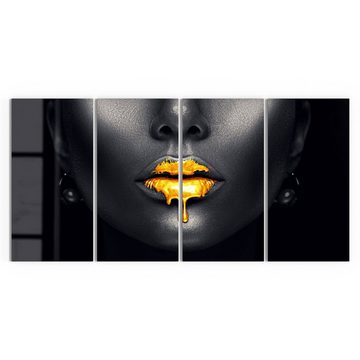 DEQORI Glasbild 'Goldbedeckte Lippen', 'Goldbedeckte Lippen', Glas Wandbild Bild schwebend modern
