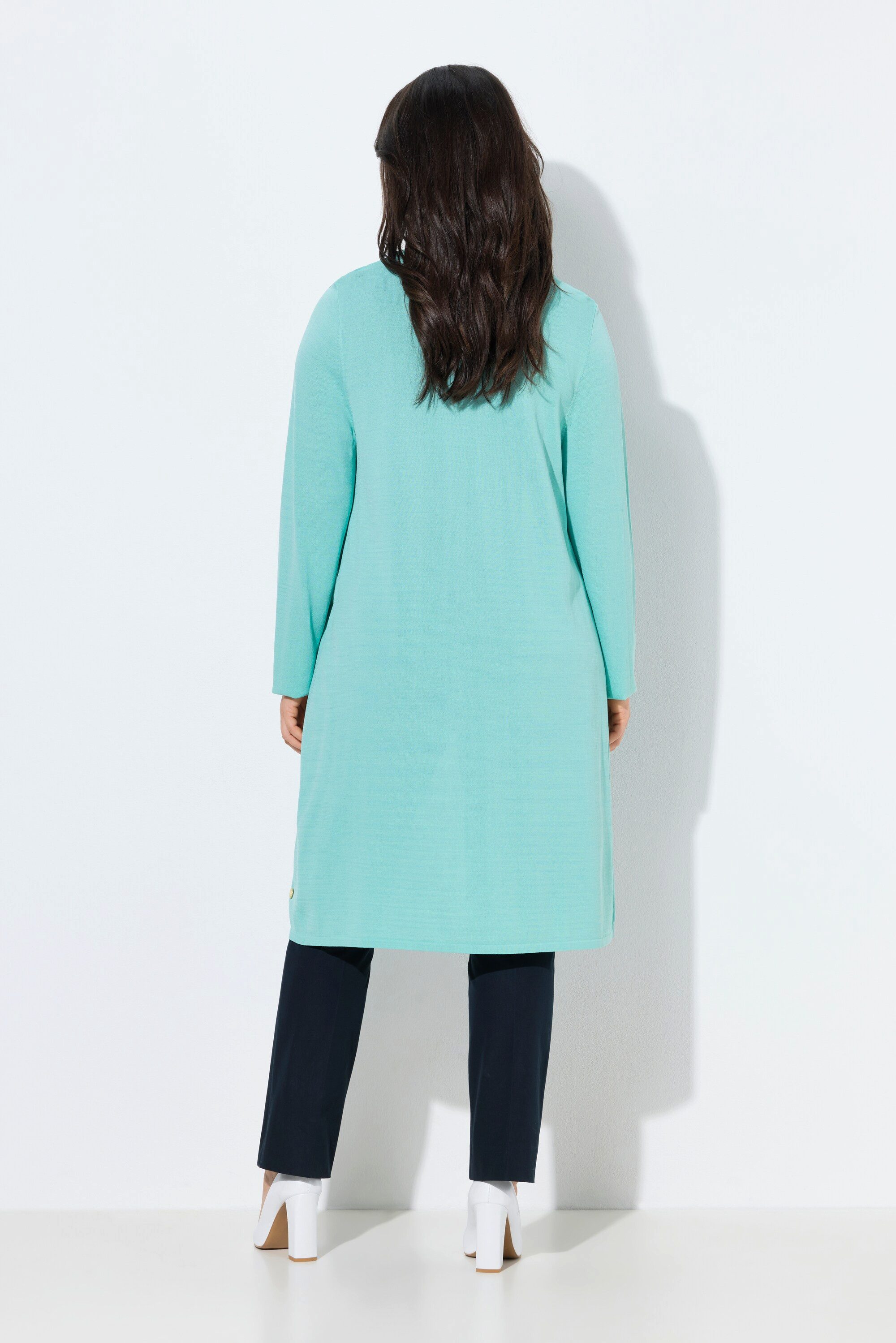 Ulla Popken Langjacke Long-Strickjacke Stehkragen offene Form Langarm