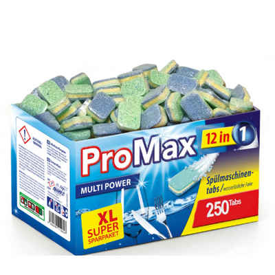 Promax ProMax All-in-1 Spülmaschinen Tabs, 250er Box, wasserlösliche Folie Spülmaschinentabs (12 in 1 Reinigung wasserlöslich)