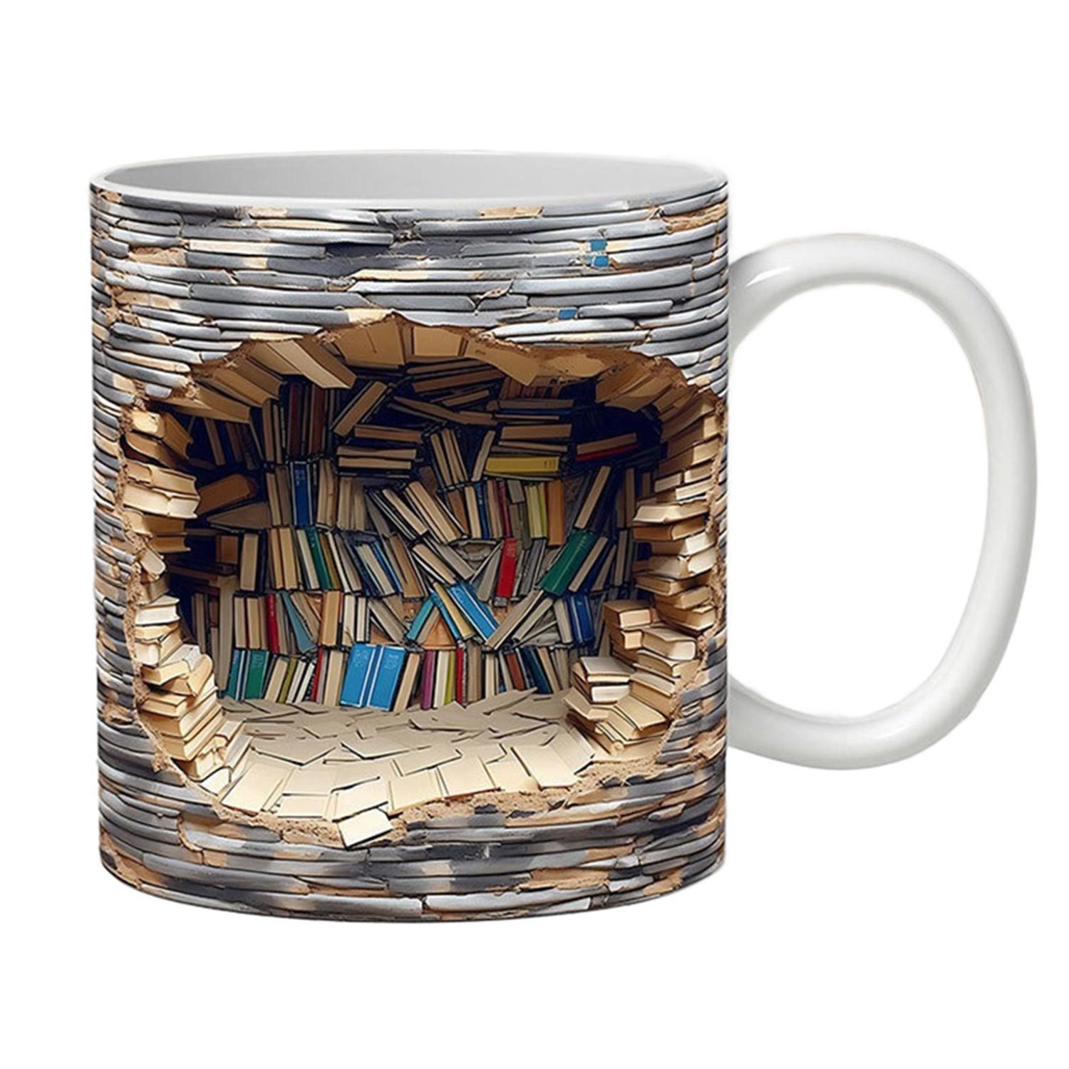 Refttenw Becher 3D Keramik Becher 350ml Bücherregal-muster Tasse, Kreatives Design Mehrzweck-Keramiktasse