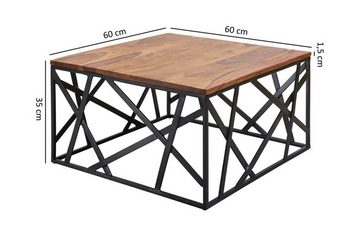 tinkaro Couchtisch PUNA 60 cm breit Sheesham Massivholz Sofatisch Metall