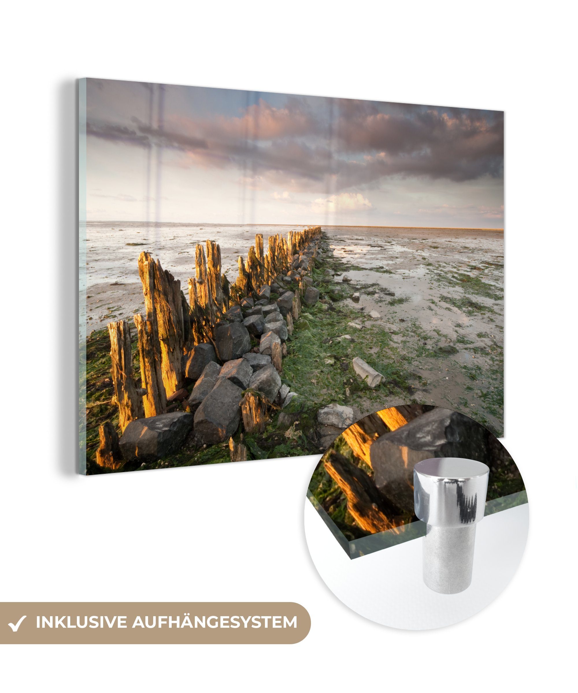 MuchoWow Acrylglasbild Meer - Steine - Niederlande, (1 St), Glasbilder - Bilder auf Glas Wandbild - Foto auf Glas - Wanddekoration | Bilder