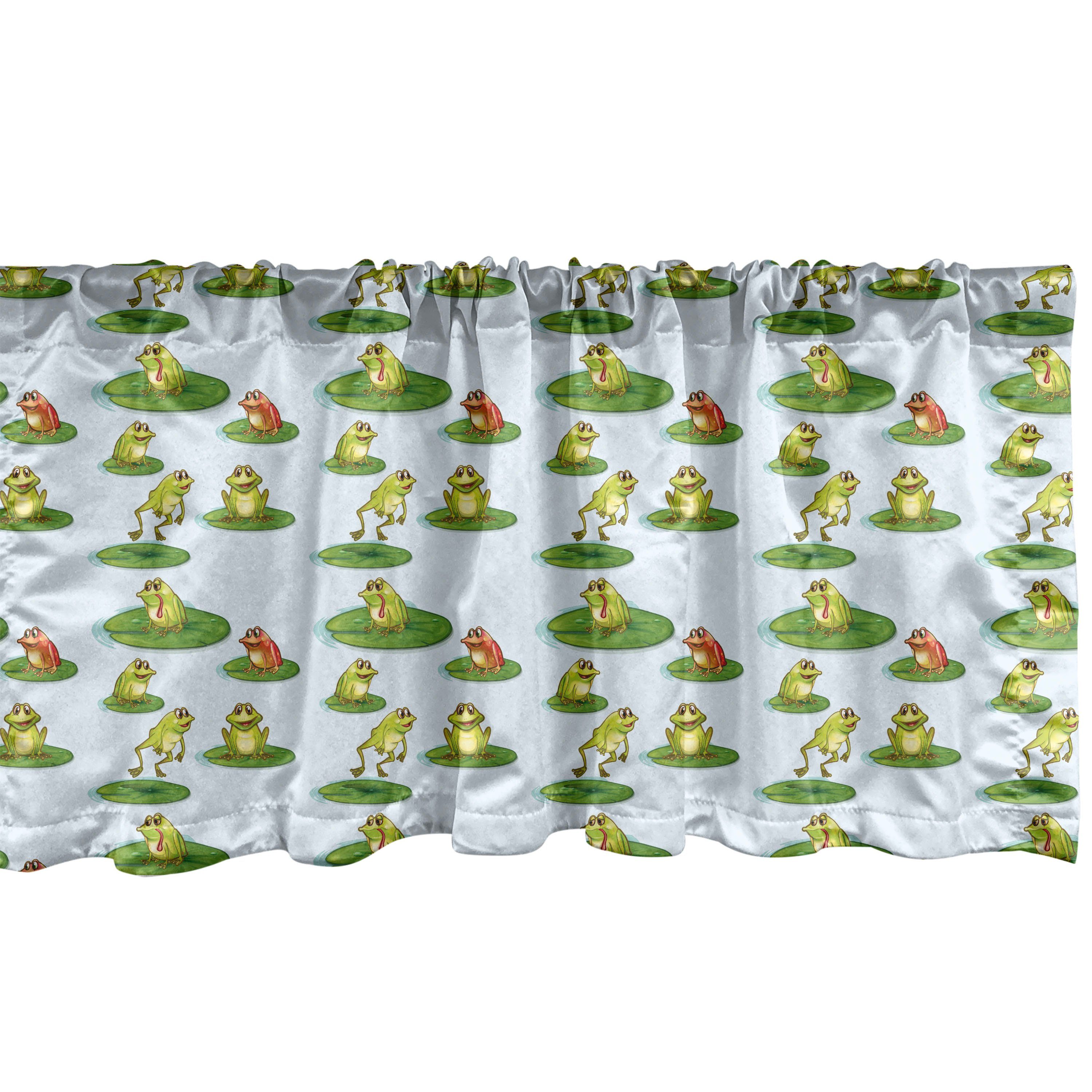 Dekor Stangentasche, Springen Microfaser, Abakuhaus, Cartoon mit Frosch Volant Vorhang Scheibengardine Küche für Schlafzimmer Teich Tiere