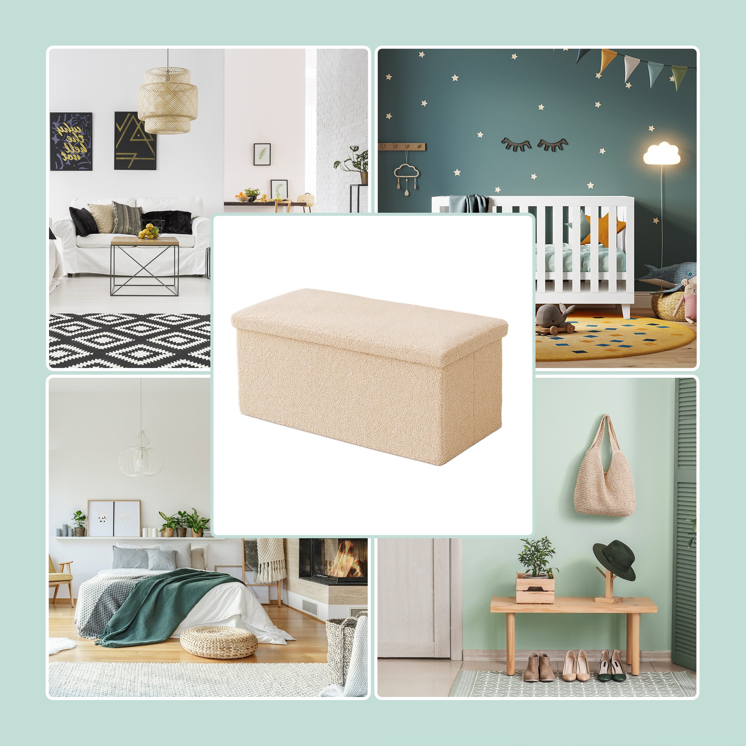 relaxdays Sitzbank aus Teddystoff, Beige