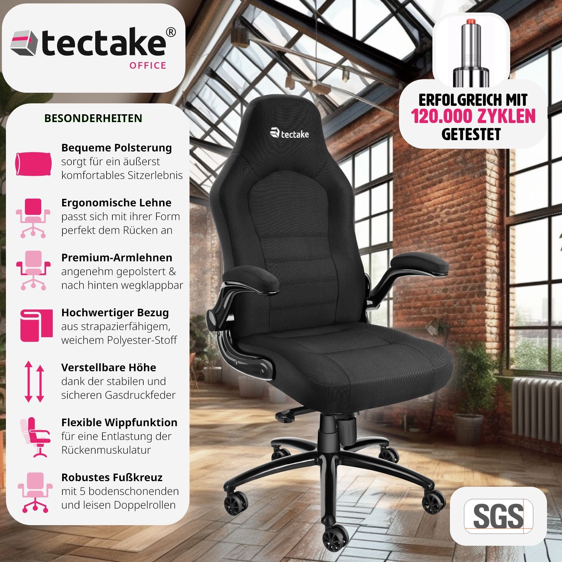 tectake Drehstuhl Bürostuhl (Set, 1 St), Nach hinten wegklappbare Armlehnen günstig online kaufen