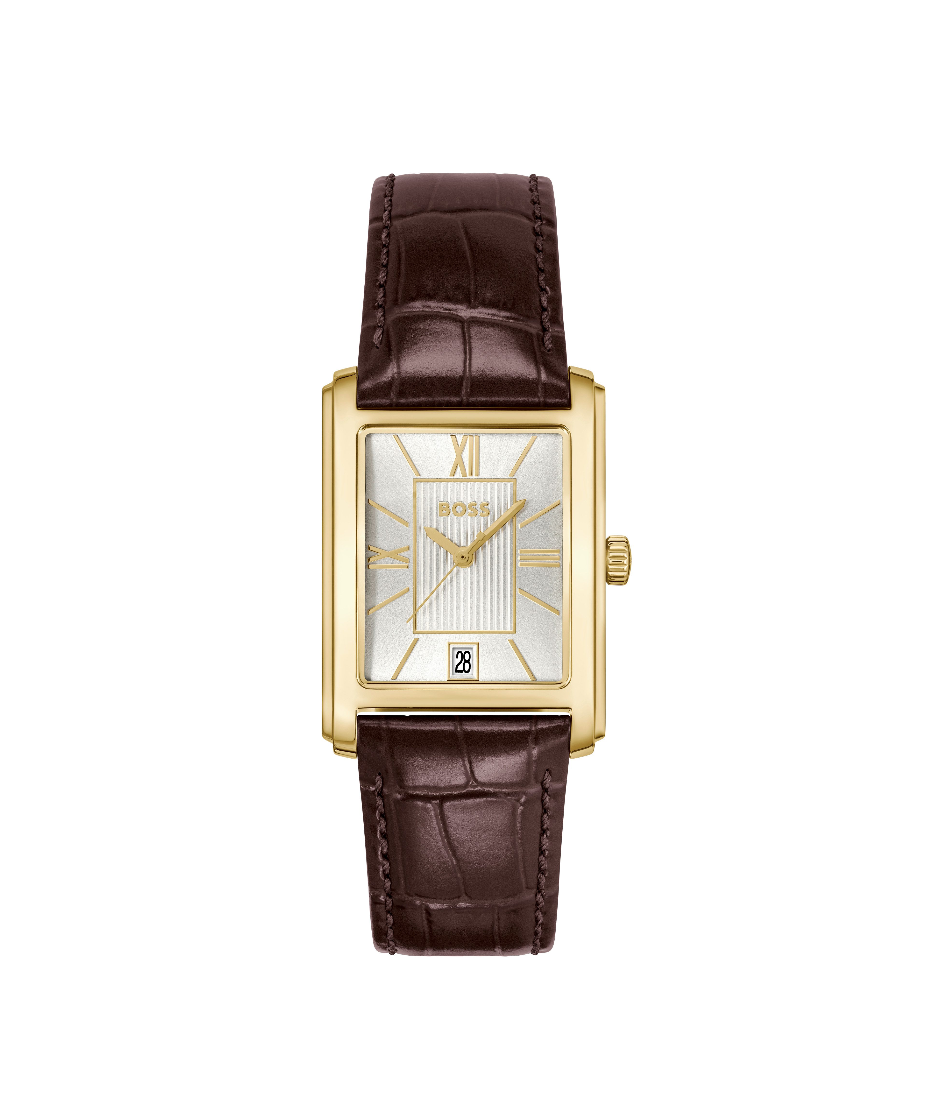 BOSS Quarzuhr PRINCIPLE DRESS 1514300, Armbanduhr, Damenuhr, Herrenuhr, Lederarmband, analog, Tag