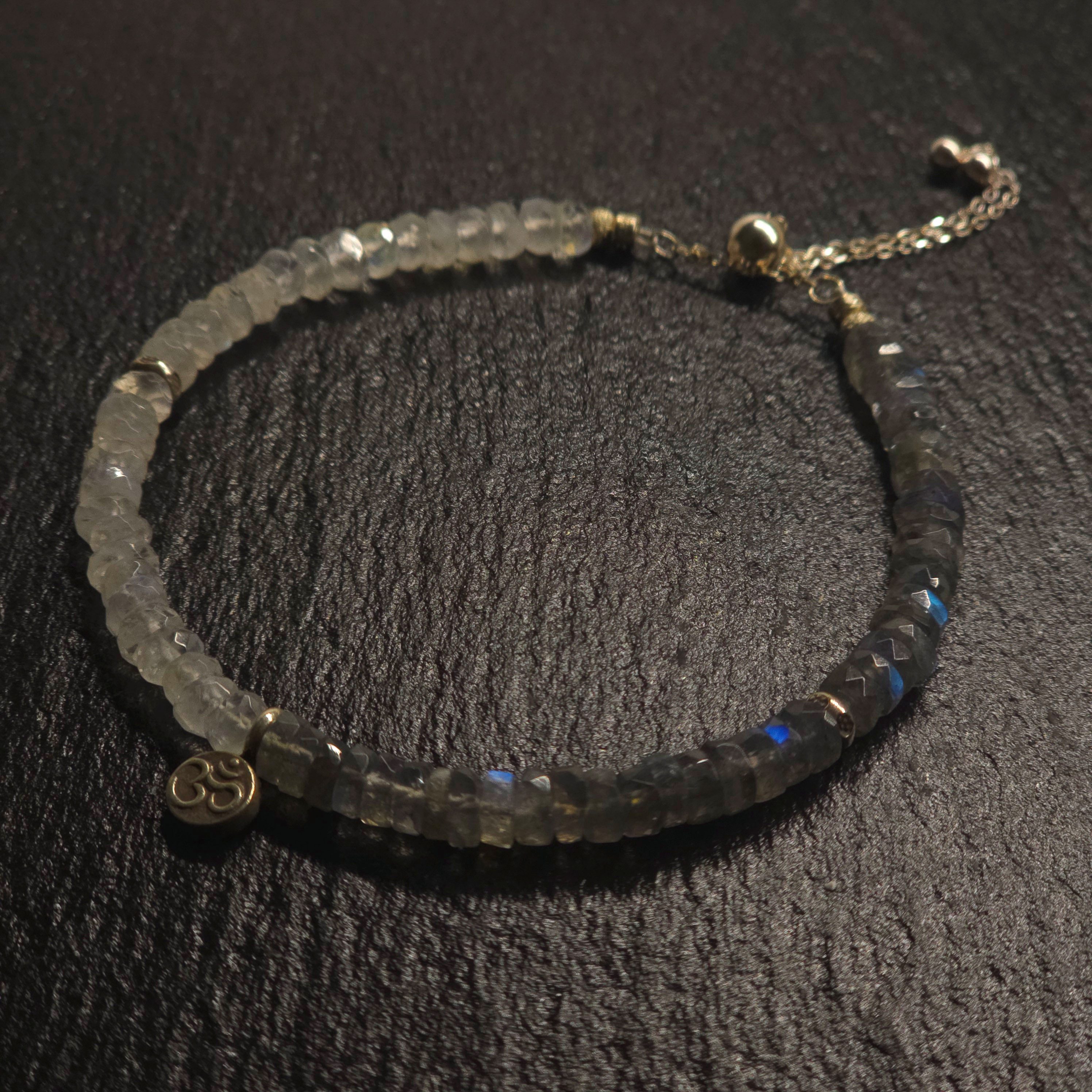 GOLDEN Armband Mondstein & Labradorit Armband 925 Silber Verstellbar 17+5 cm