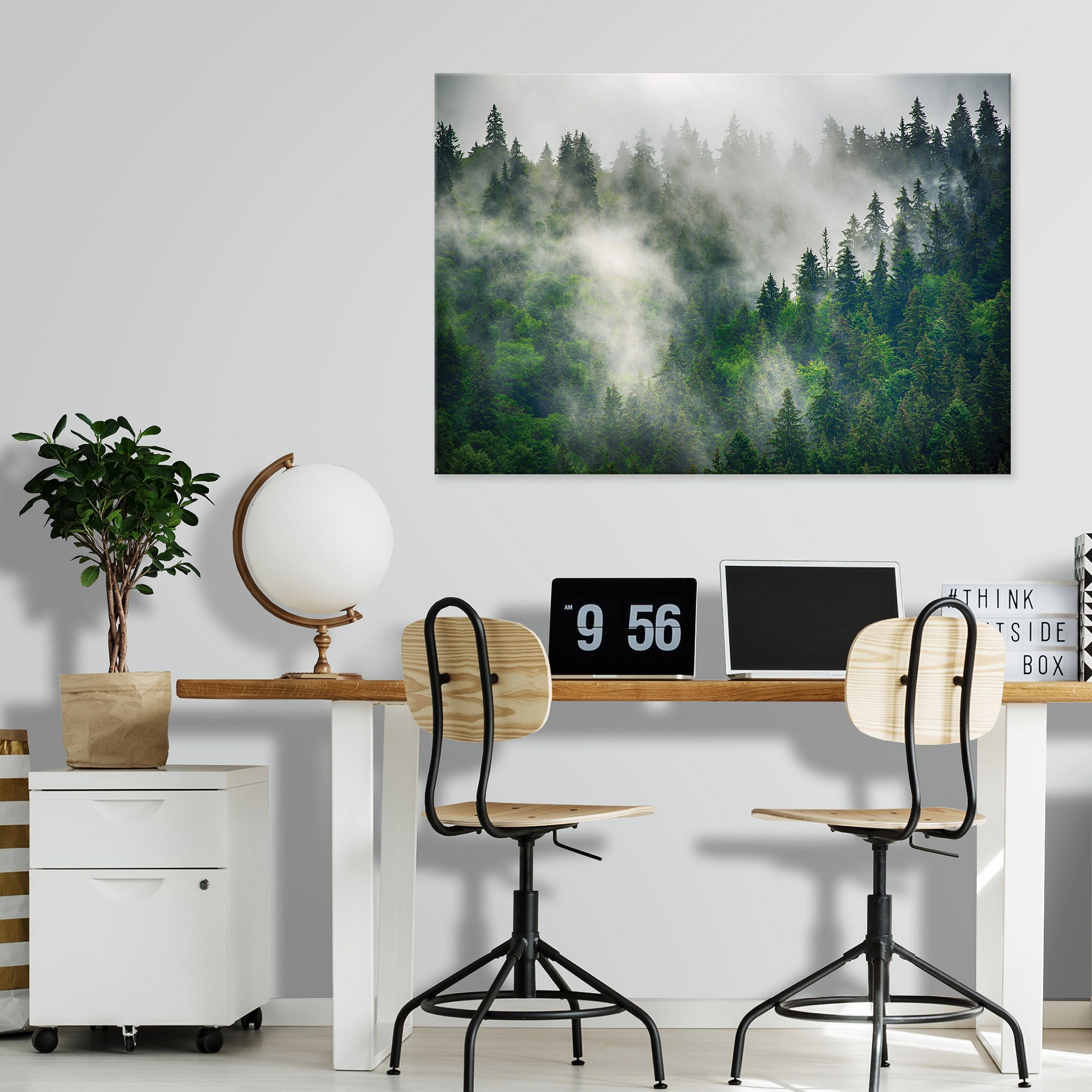 Modern, Wallarena Leinwandbilder Wandbild XXL Wald Landschaft Natur im Nebel Aufhängefertig Kunst Leinwandbild (Einteilig),