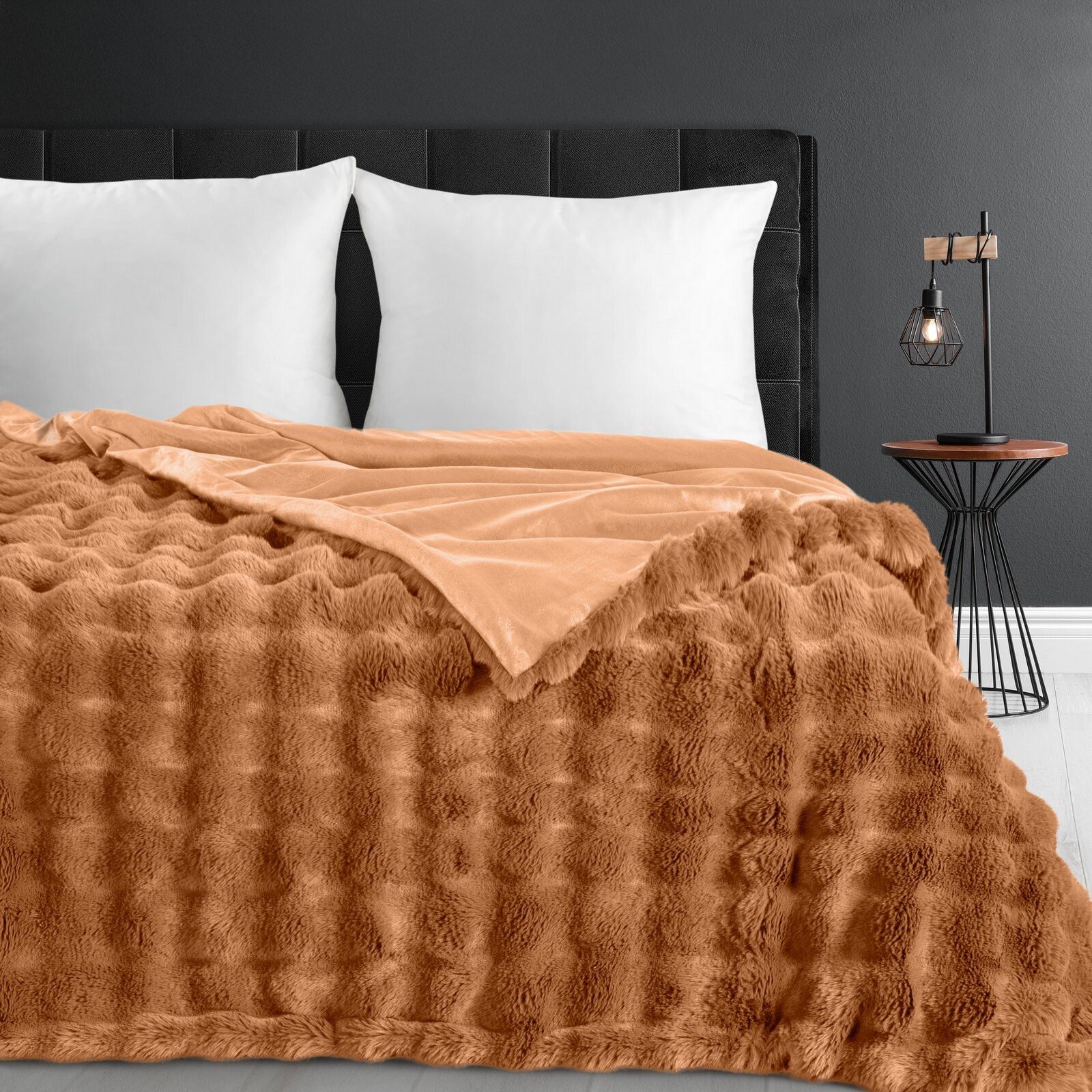 Eurofirany Bettüberwurf Weiche Tagesdecke mit Fellstruktur, 3D-Muster, 200x220 cm, schwer & warm