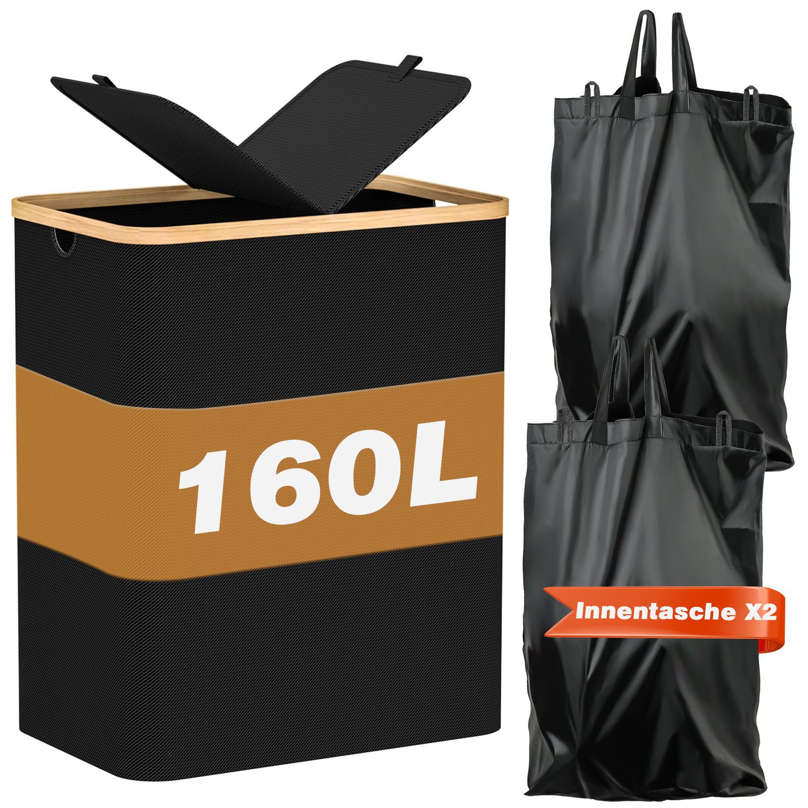 Lumkudos Wäschekorb 160L Wäschekorb mit zweiteiligem Deckel, Abnehmbare Wäs günstig online kaufen