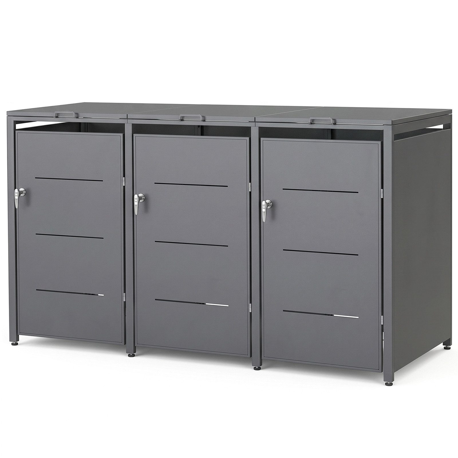 RAMROXX Mülltonnenbox 3er Mülltonnenbox Metall anthrazit 196x80x116 cm Style 5